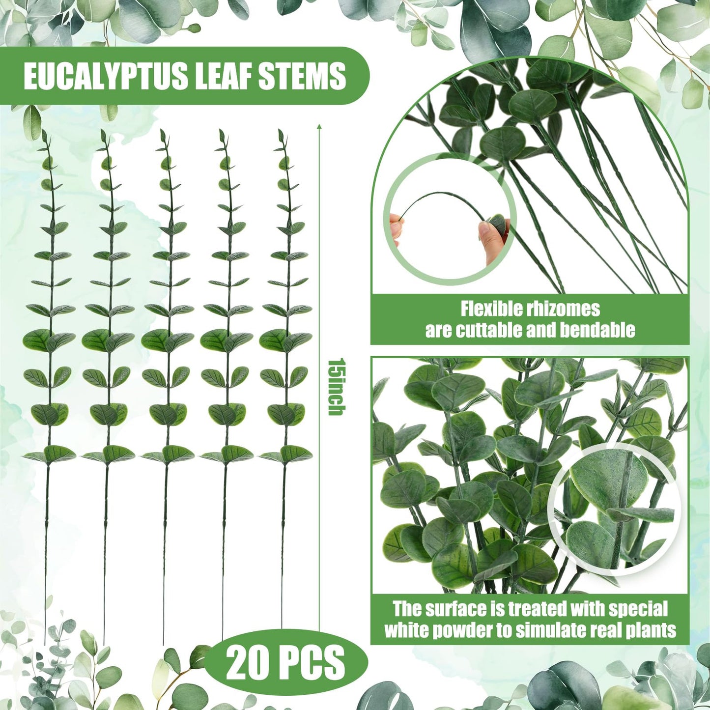 Ninehaoou 2 Pack 15" Wooden Wall Vase with 20 Pcs Artificial Eucalyptus Leaves Stems Planter, Boho Modern Farmhouse Bathroom Hanging Planter for Wedding, Hallway, Bedroom, Living Room