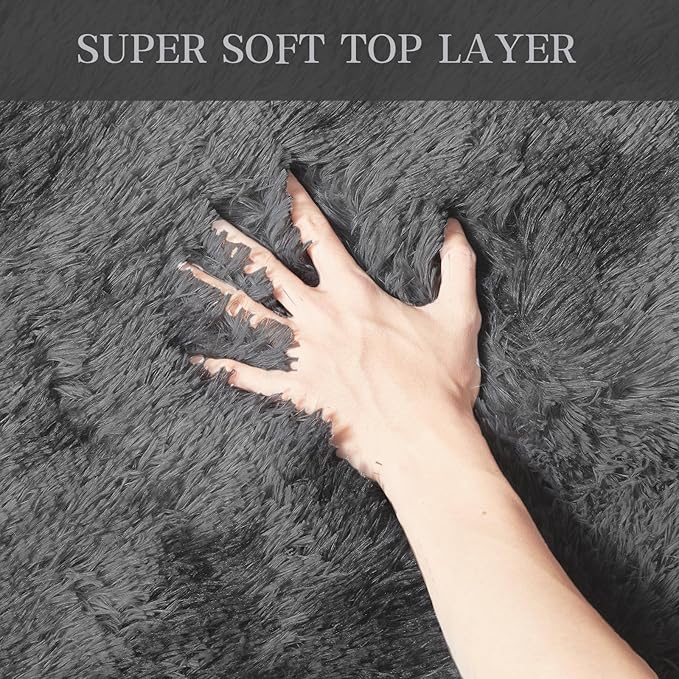 Large Area Rugs for Living Room, Super Luxury 8x10 Soft Fluffy Modern Bedroom Rug, Big Indoor Thick Soft Nursery Rug, Non-Skid Nursery Faux Fur Carpet for Kids Room Home Décor, Solid Gray
