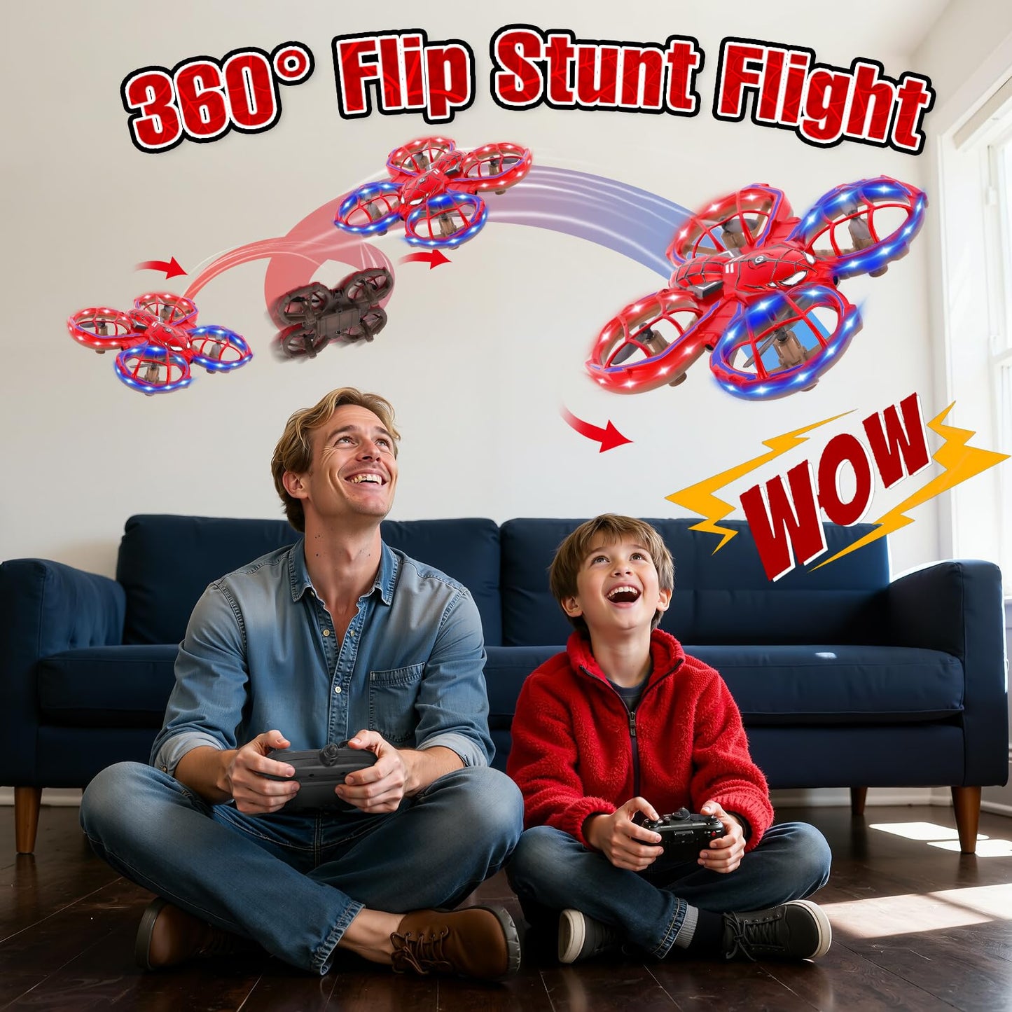 Gretex Spider Drones for Kids 8-12: Stunt Drone 5D Obstacle Avoidance RC Quadcopter, 3D Flips, Auto Hovering, LED Lights, Indoor Outdoor Remote Control Helicopter for Boys Girls Adults