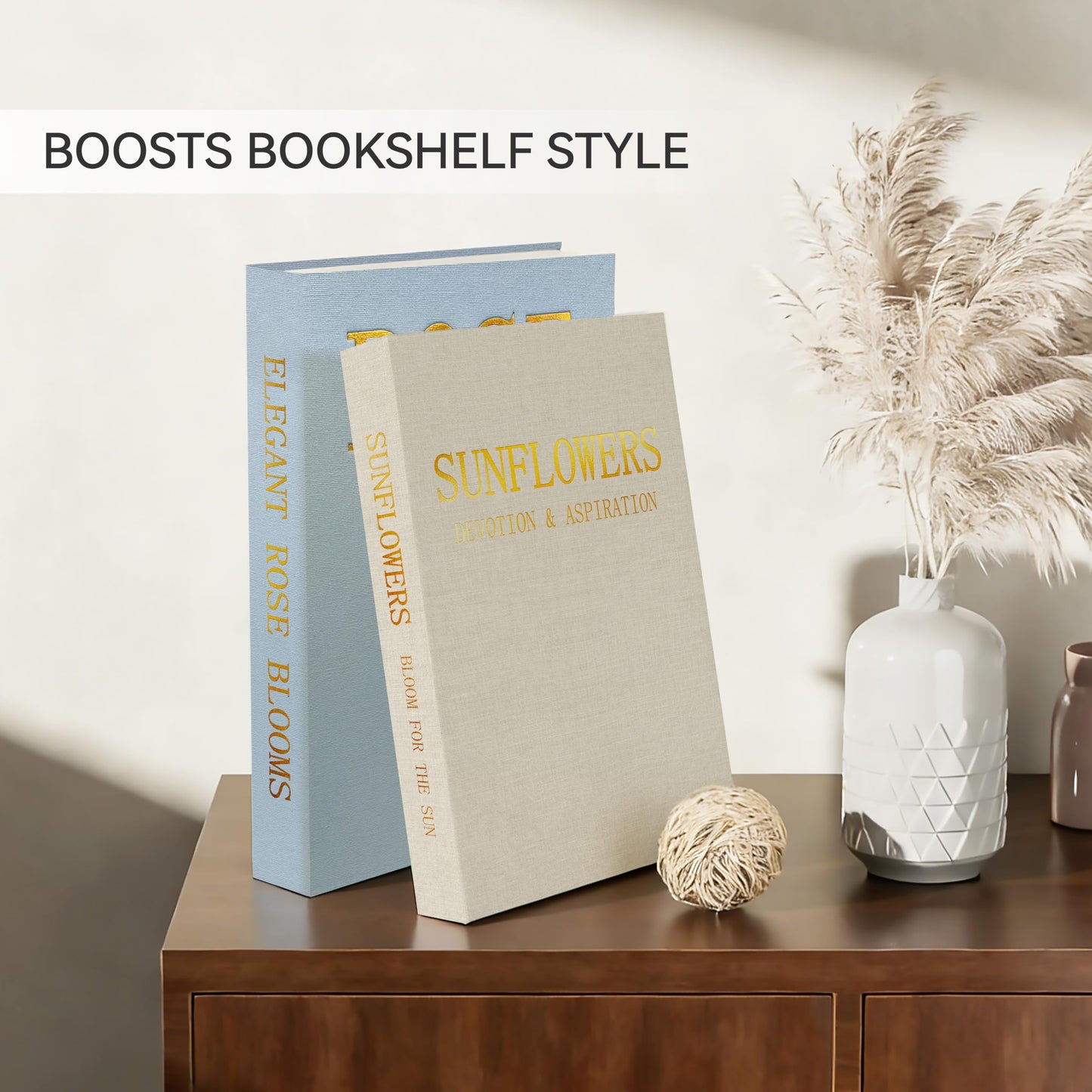 Sprsthai Premium Linen Decorative Book Box Set of 2 - Letter Gold Foil Embossed with Hidden Storage | Coffee Table, Bookshelf & Mantel Decor & Keepsake Organizer to Elevate Home Aesthetic,Blue