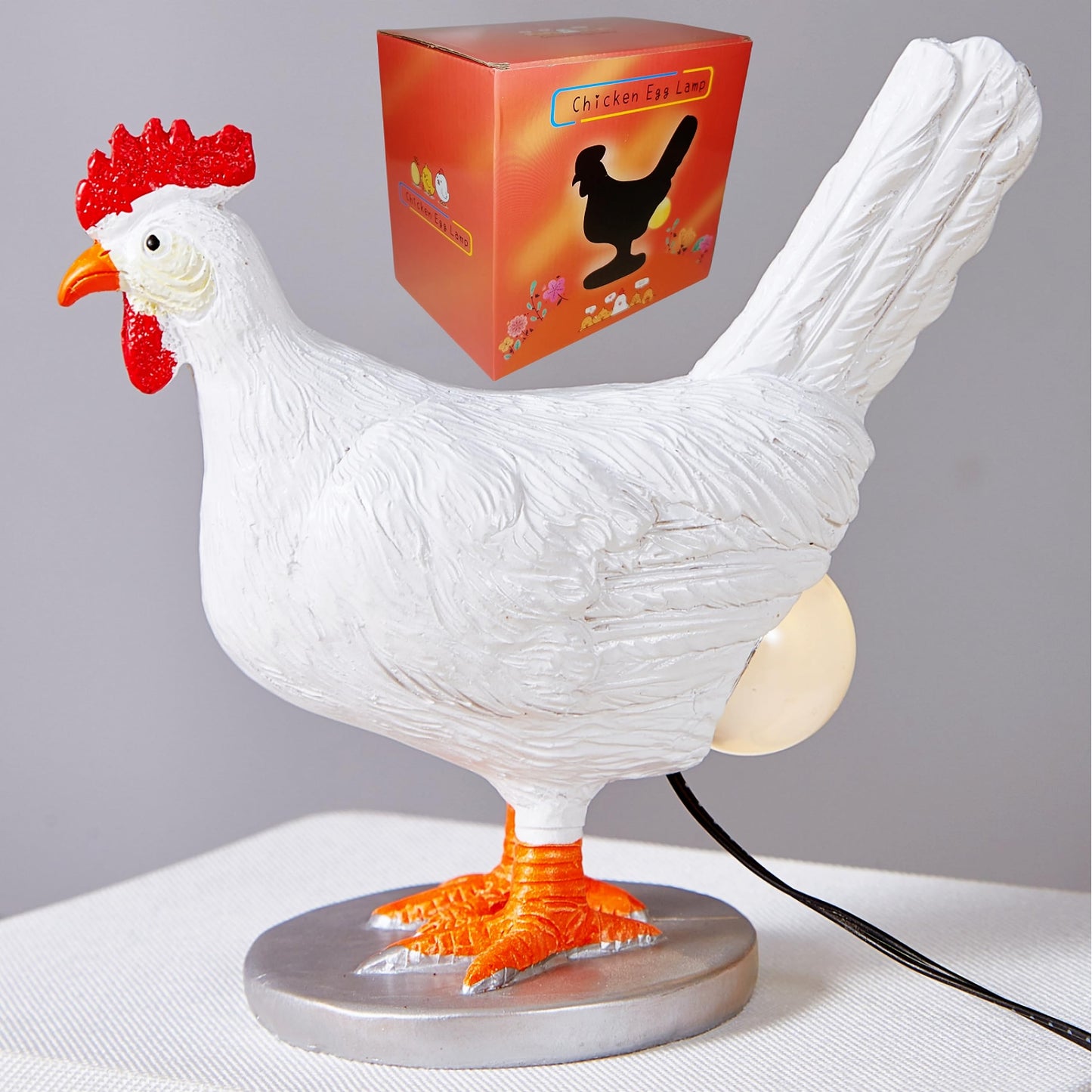 BooLai Chicken Egg lamp,3D Chicken lamp,Lifelike LED Egg Lamp, Funny Resin Chicken Egg Night Light with USB, Colorful Box Packing (A)