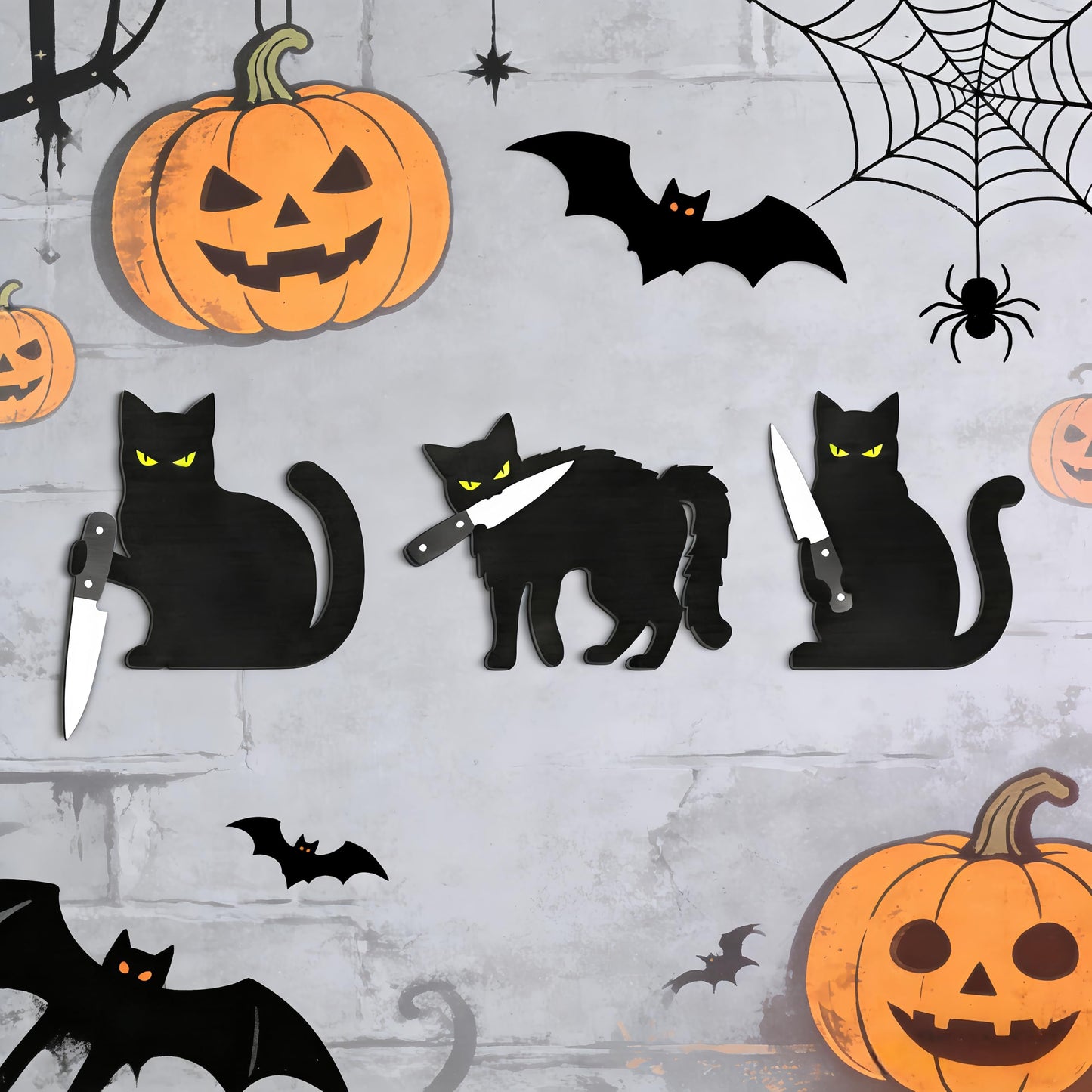 HESUSLA Scary Black Cat Halloween Wall Decor, Black Cat Halloween Decor, Dark Style Wall Art for Entryway, Kitchen, Bathroom, Living Room,Spooky Chic Home Decorations