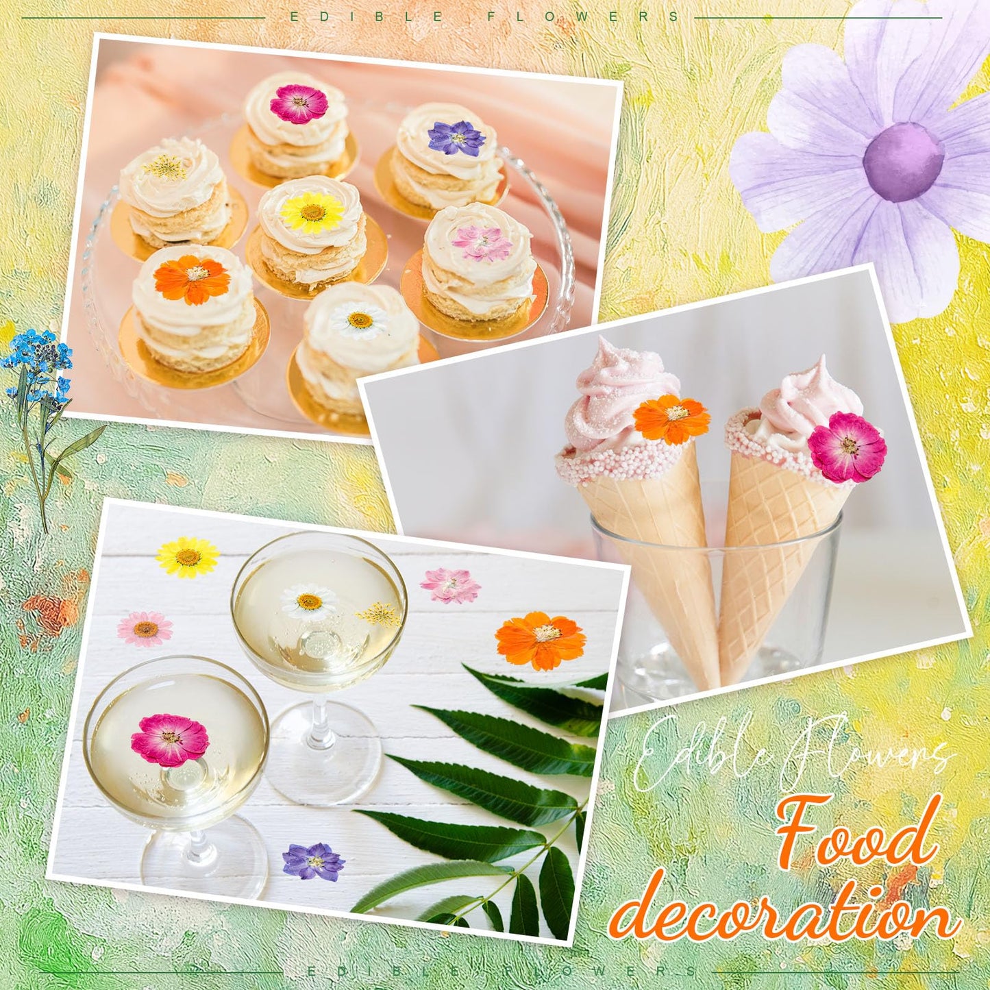 Maasechs 96 Pcs Natural Dried Pressed Flowers for Cake Topper Decorating Cupcake Toppers Cocktails Resin Jewelry Making DIY Art Crafts