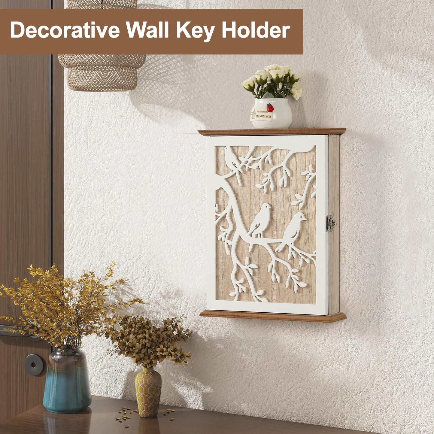 AHUONEL Key Holder for Wall Key Holder Wall Mount, Key Hooks Hanging Key Rack Wall Key Holder, Wood Key Hanger Wall Mount Key Organizer with 6 Key Hooks for Home Decor Office Entryway Hallway