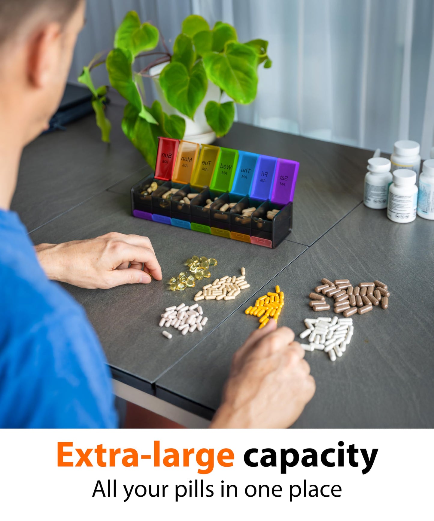 Extra Large Pill Organizer- XXL Pill Box 7 Day - Weekly Pill Organizer with AM PM Large Compartments Big Pill Case for Supplements Jumbo Pill Holder for Vitamins Huge Medicine Organizer 2 Times a Day
