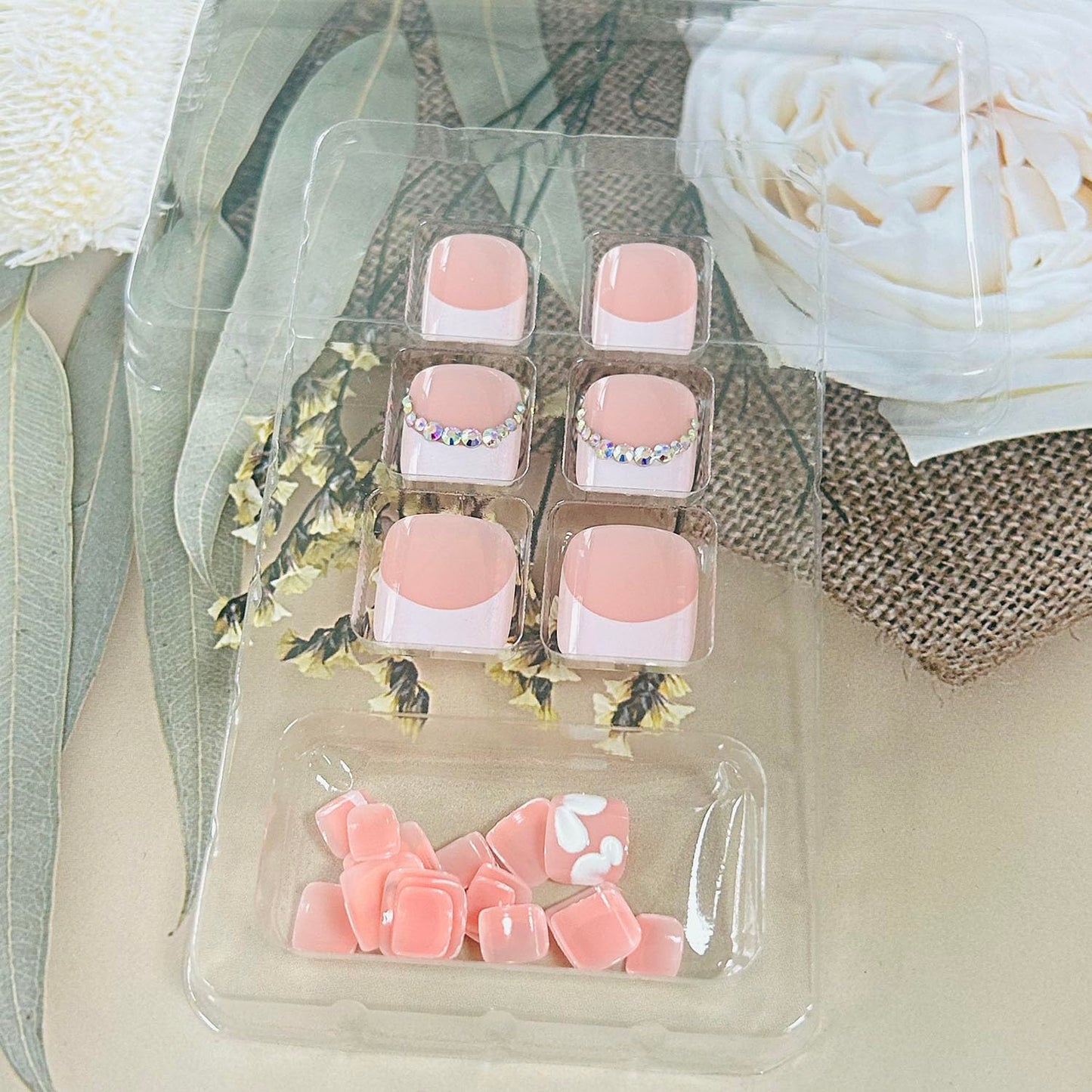 FIEONCIY Press on Toenails with Designs Acrylic Fake Nails for Toe Artificial False Nails with Charms Press on Toe Nails for Spring Summer Stick on Toenails for Women Girls(WSJ2546)