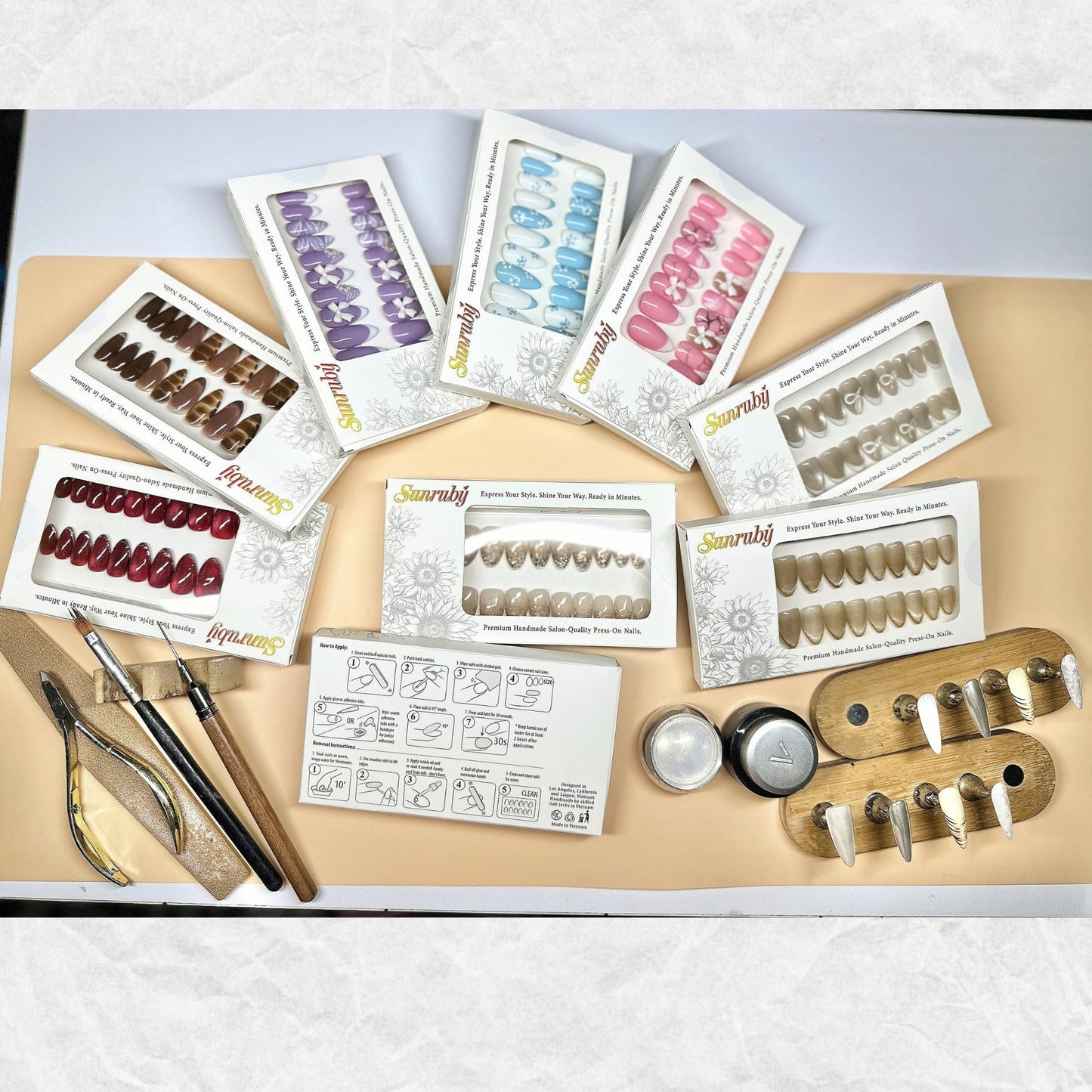 Sunruby Hand Painted Handmade Press On Nails Short Almond Ombre Pink White with an Ultra-Glossy Mirror Finish.Reusable Soft Gel Nails in 15 Sizes -30 Nail Kit with Glue | Designed in LA|Vanilla Cream