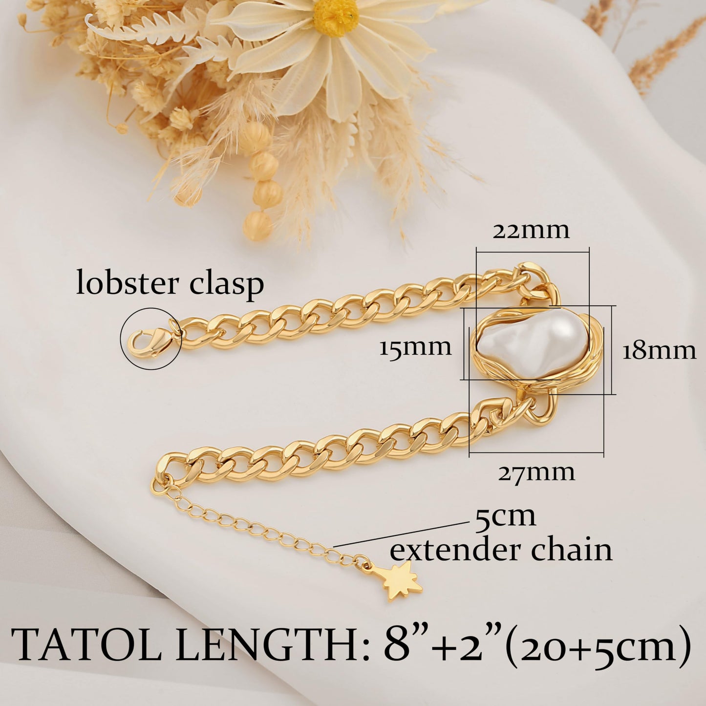 SOFYBJA Dainty 18K Gold Pearl Cuban Chain Link Bracelet for Women Personalized Adjustable Bracelet Layered Jewelry