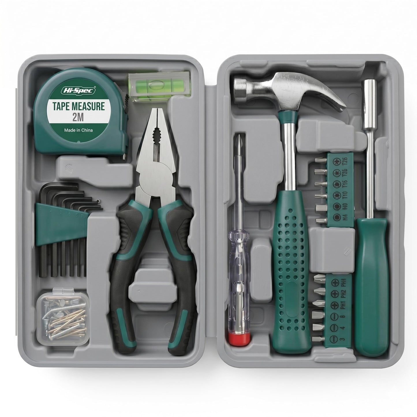 Hi-Spec Small Tool Kit Compact Set for Home and Office DIY, 25-Piece Green Mini Tool Box for Basic Household Repairs, Starter Toolkit in a Portable Toolbox Case.