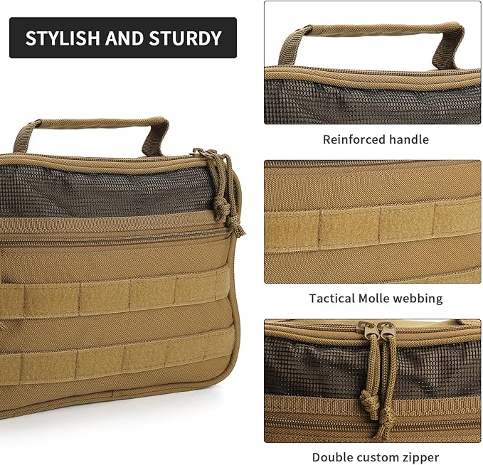 SUNRISING Tactical Toiletry Bag for Men Hanging Travel Toiletries Organizer Dopp Kit Toiletry Bags Shaving Hygiene Bag, Durable Bathroom Essentials Men's Toiletry Bag for Short Trips Camping - Khaki