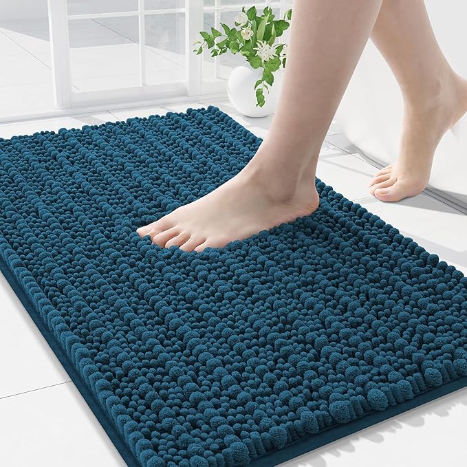 Arotive Luxury Chenille Bathroom Rug Mat, Extra Soft Thick Absorbent Shaggy Bath Rugs, Non-Slip Machine Wash Dry, Plush Bath Mats for Bathroom, Shower and Tub, 30x20, Peacock Blue