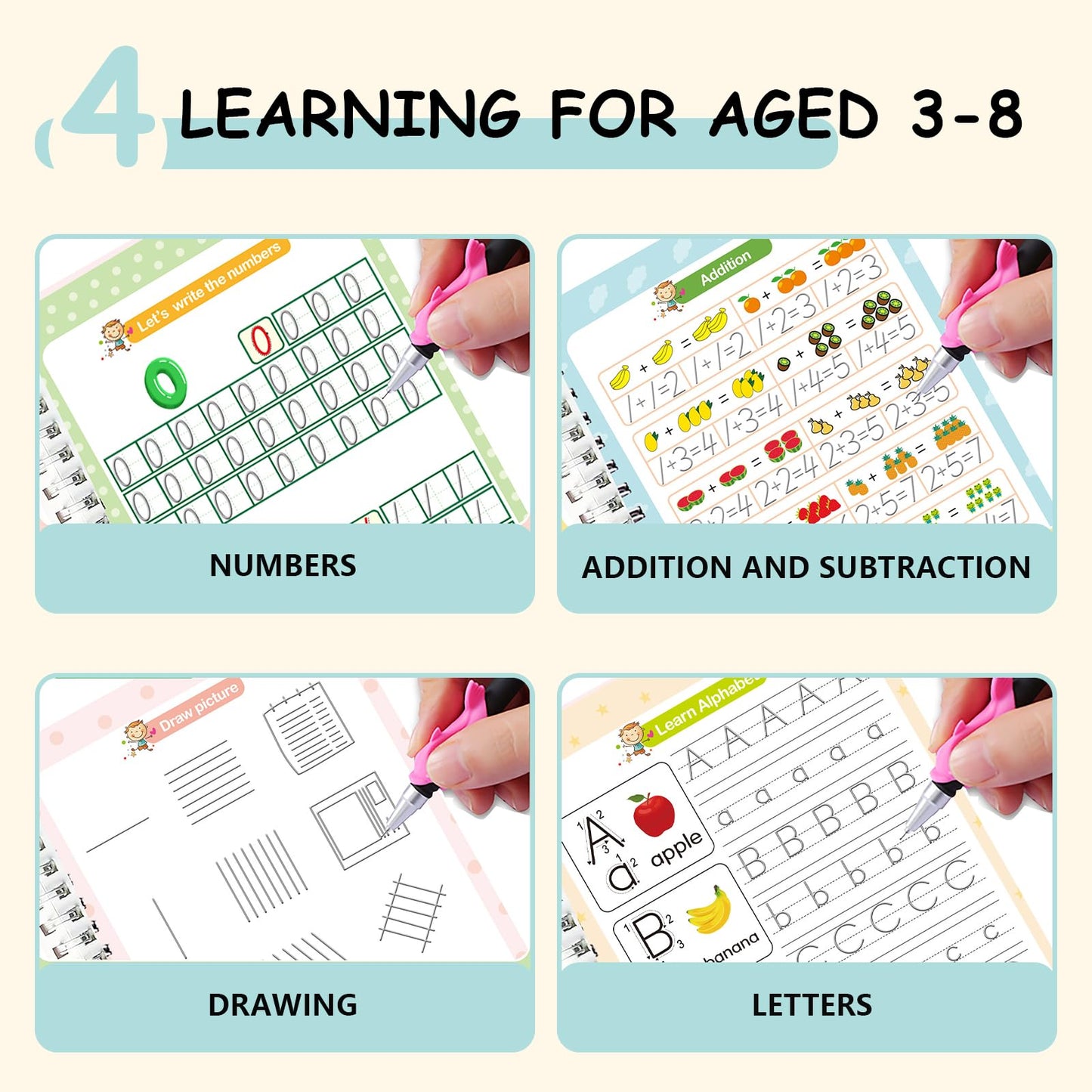 Tracetrek Workbook, Trace Trek Workbook Set - Magic Grooved Writting Practice, Reusable Grooved Handwriting Workbooks, Letter and Number Tracing Book (2pc)