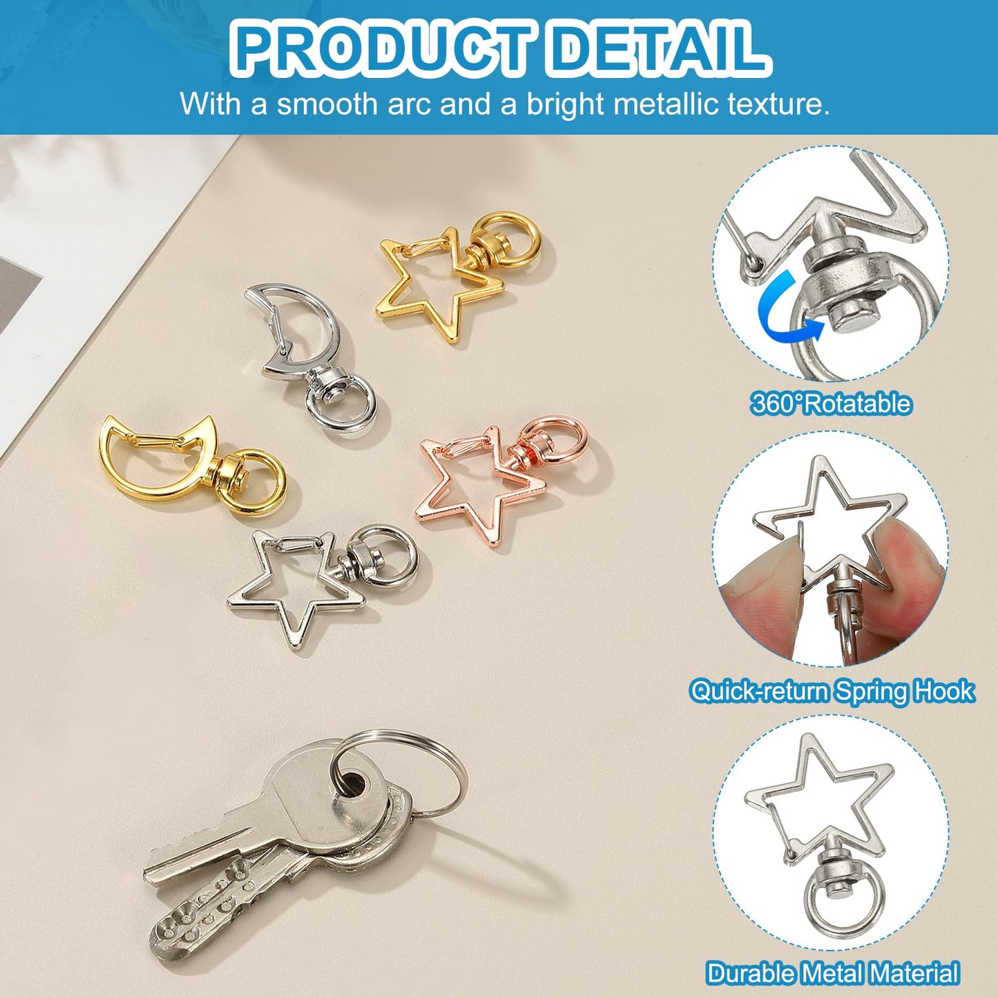 PATIKIL Swivel Lobster Clasp, 50 Pcs Star Shape Swivel Clasp Hooks Metal Snap Clips Lanyard Claw Clasps Key Chain Making Kit for DIY Crafts Purse Bag Connector Hardware, Silver Tone