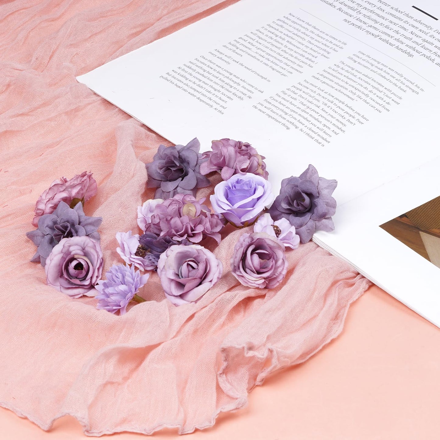 Faux Flowers Heads Small Decorative Flowers for Crafts Cake Wreath Garlands Wedding Table Home Decoration (54, purple)