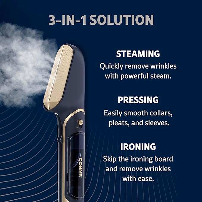 Conair Steam Stylist with Fabric Shaver, Extra Water Tank, and Storage Bag - Amazon Exclusive | Press Iron & Steamer - Great for Home, Office, or Travel | 3-in-1 Steam Iron for Quick Wrinkle Removal