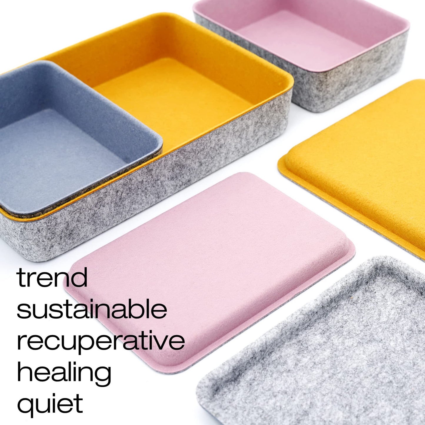 Welaxy Lidded Felt Drawer Organizer Bin with lids Desktop Stackable Organizer Storage box for crafts office supplies pen notes Junk Makeup Stationery Organize 3-Pack ( Curry+Dusty rose +Glacier gray)