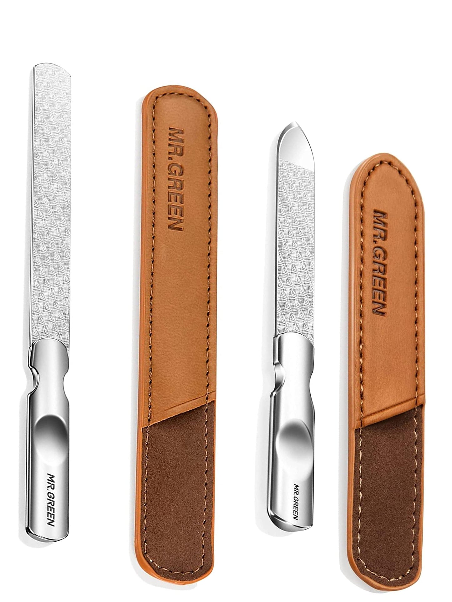 Nail File,Professional Double Sided Stainless Steel Nail File with Non-Slip Handle and Leather Case,Double Sided and Files Nails Easily for Men and Woman