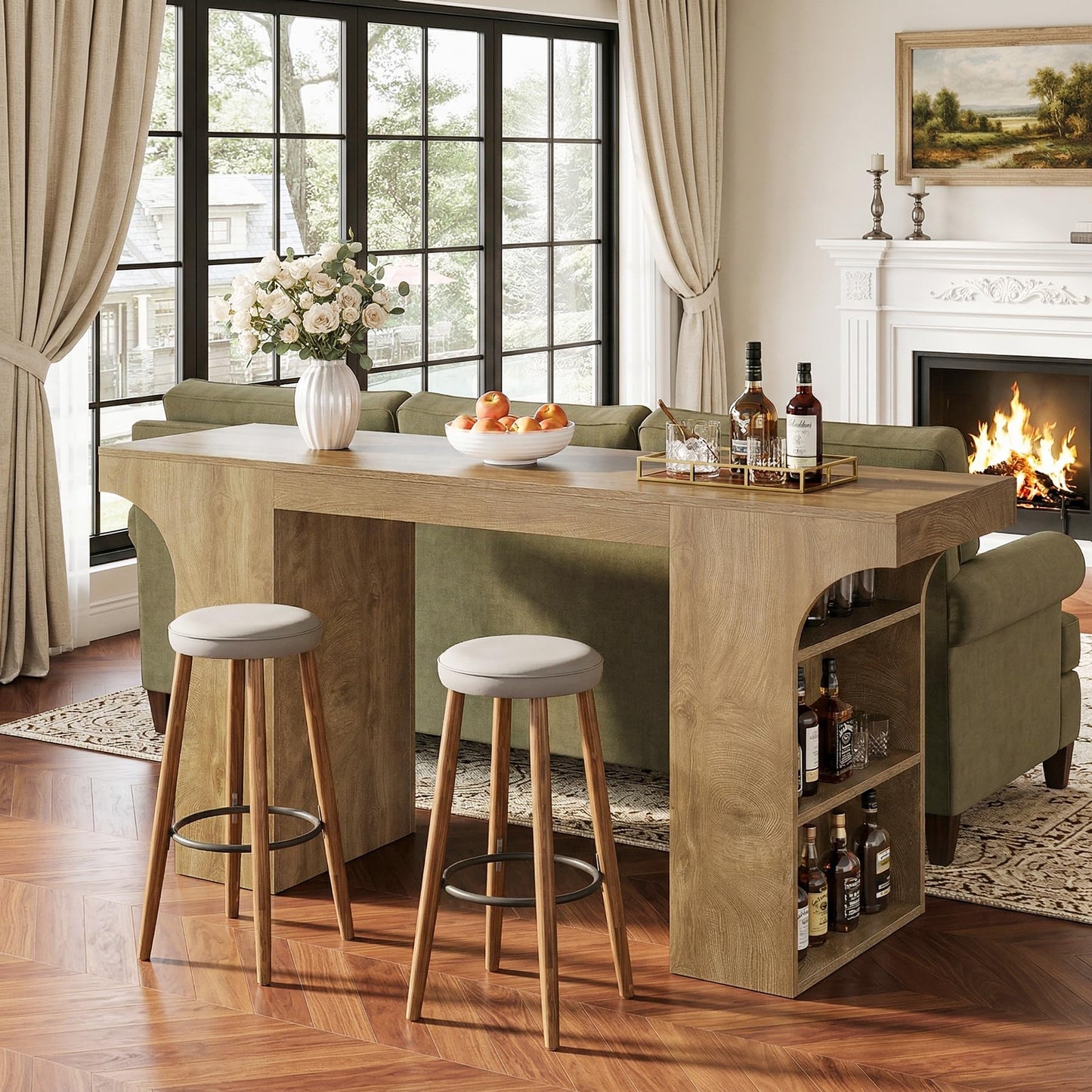 Tribesigns Bar Height Table with Storage Shelves, 63-Inch Counter Height Pub Table, Rectangular High Top Tables for Dining Room, Kitchen, Bistro, Balcony, Brown