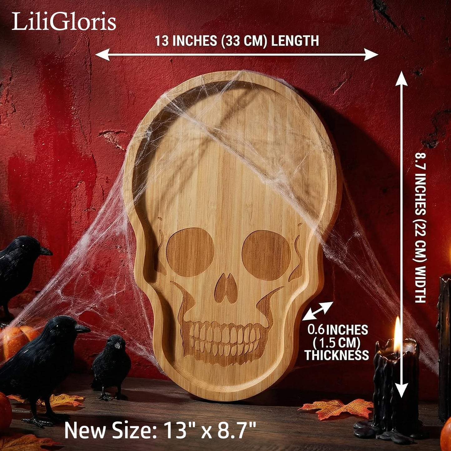 Unique Large Bamboo Wood Halloween Charcuterie Cheese Cutting Board Spooky Skeleton Decorative Serving Platter Tray for Thanksgiving Christmas Housewarming Party (1)