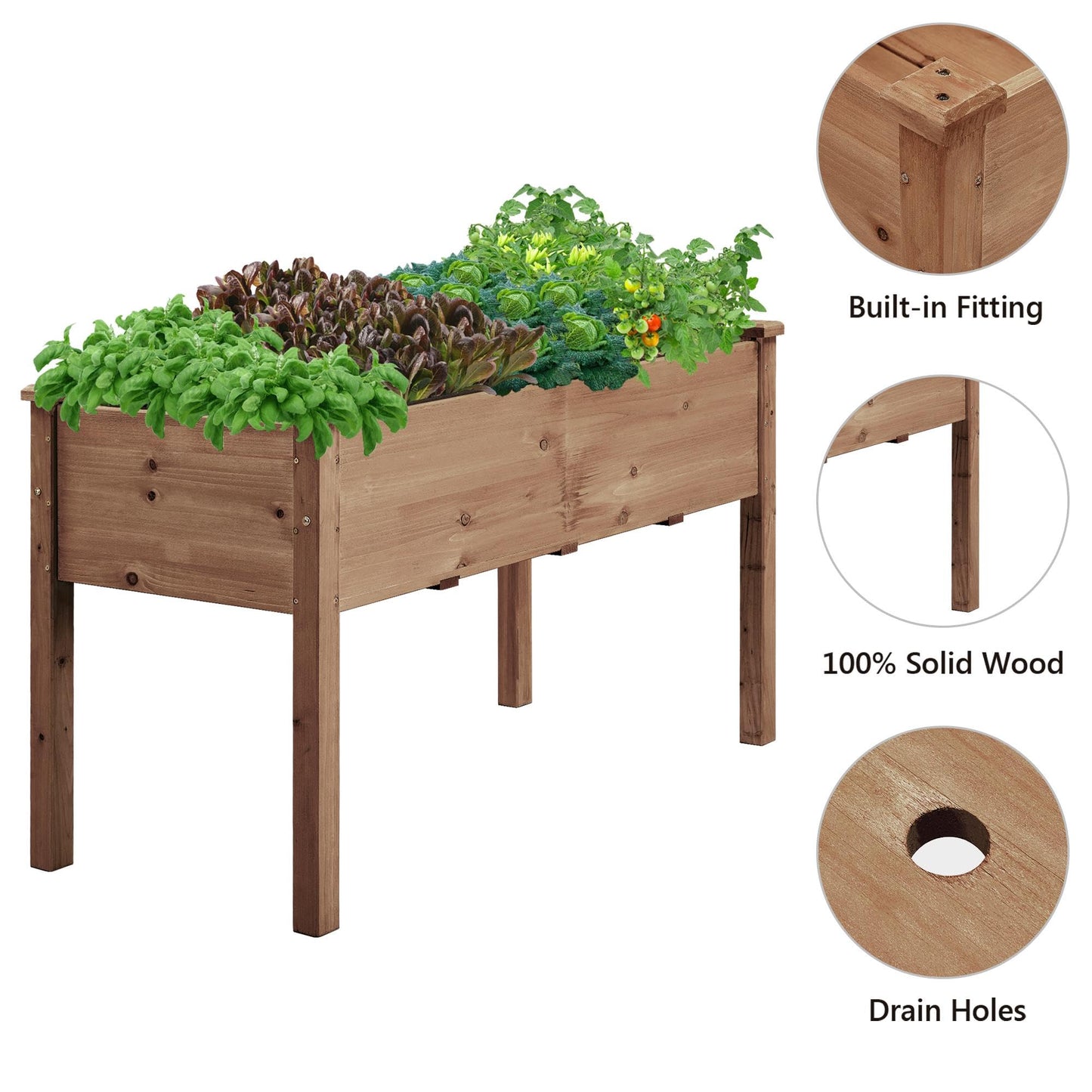 Yaheetech 1pc Raised Garden Bed 48x24x30in Elevated Wooden Horticulture Planter Box with Legs Standing Growing Bed for Gardening/Backyard/Patio/Balcony, Dark Brown