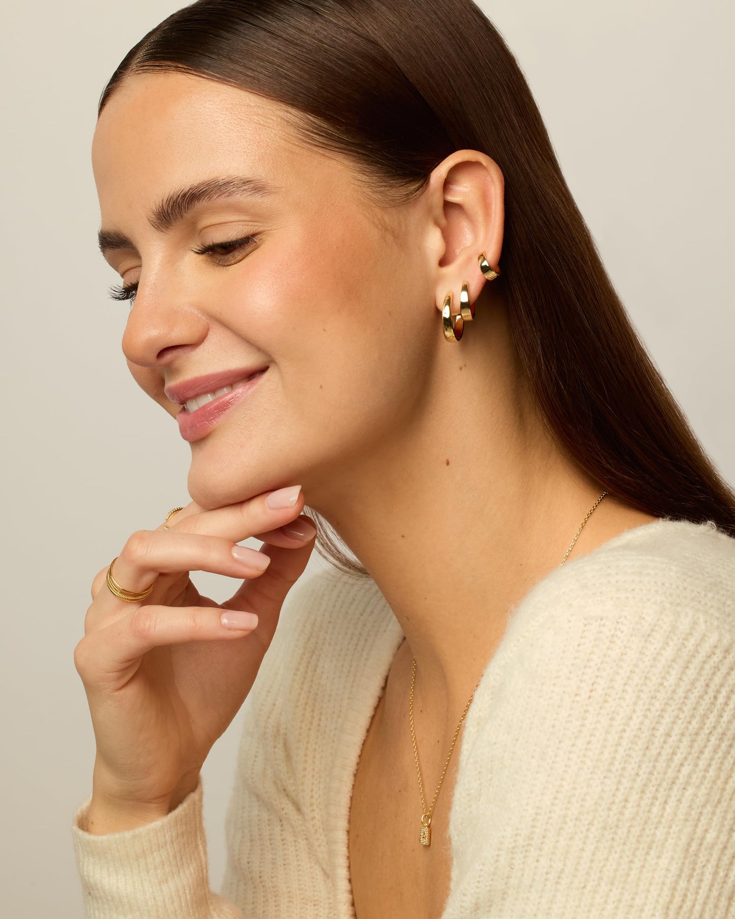 PAVOI Rhodium Plated 925 Sterling Silver Posts Three Pairs Small Hoop Earrings for Women - Wide Huggie Earscape Piercing Pack - Gold Hoop Earrings Set