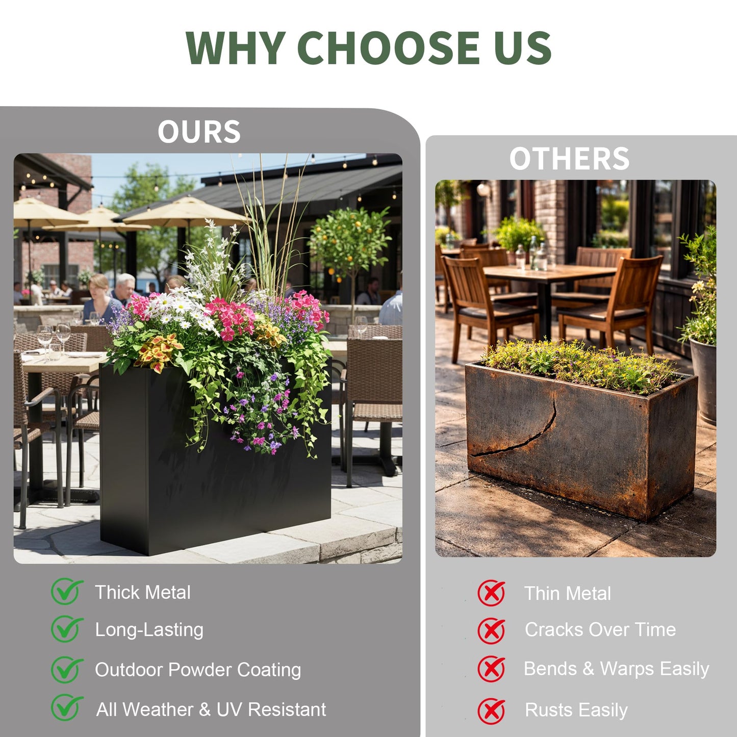 Tall Metal Planter for Outdoor Plants,38"Lx13"Wx30"H All-Weather Durable Plant Box,Large Rectangular Planter with Drainage Holes & Removable Shelf,Modern Decor for Tall Small Plants, Trees, Flowers