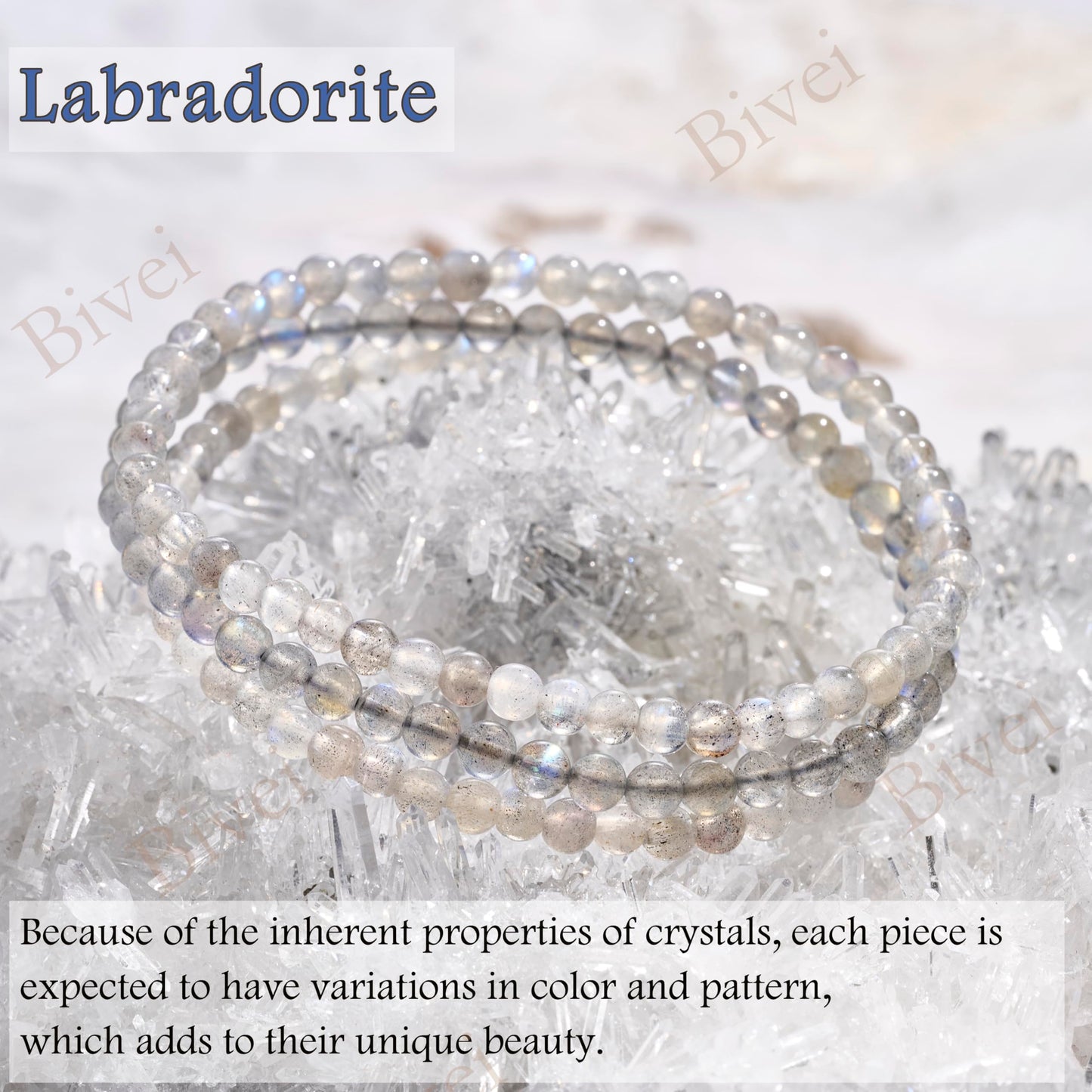 Bivei Labradorite - Protective - 4mm Beaded Bracelets for Women Handmade Semi Precious Natural Stone Stretch Elastic Jewelry Yoga Protection Gifts Small
