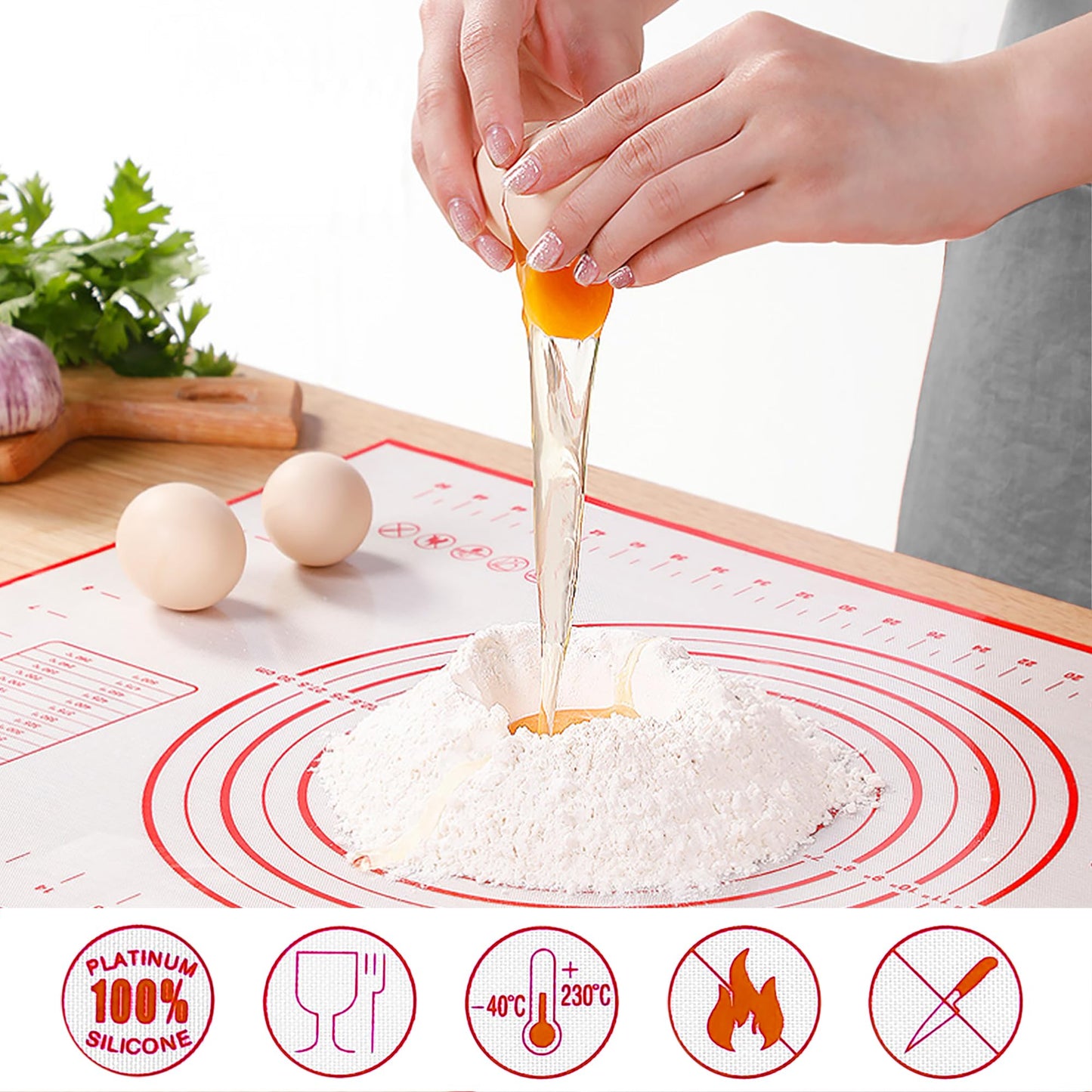 Silicone Baking Mat Super Large, 32x24 inch Silicone Pastry Non Stick Kneading Mat with Cable Ties and Dough Scraper, Measurement Food Grade Silicone Mat for Rolling Dough