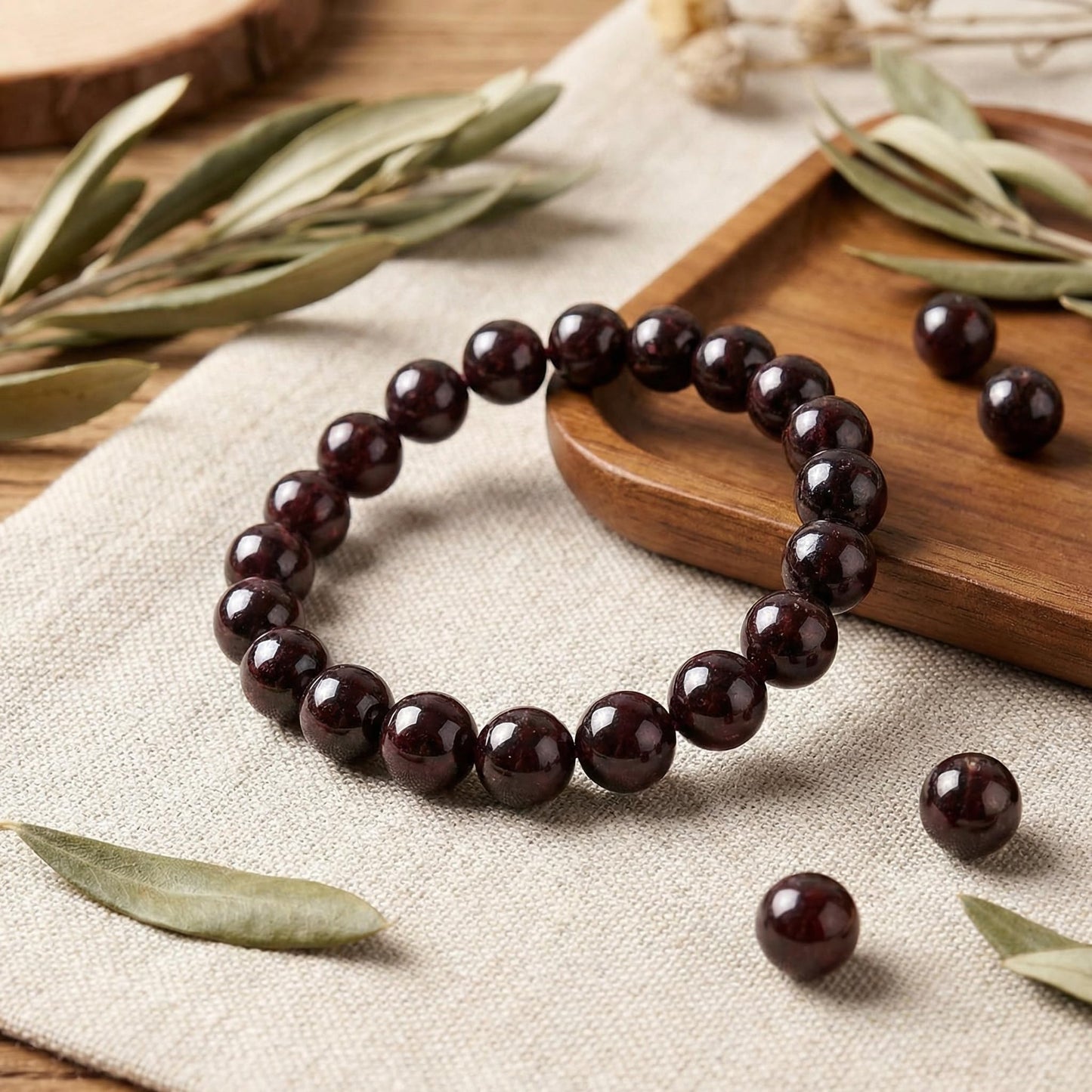 Yochus 45pcs Garnet Stone Beads，8mm Healing Power Natural Stone Round Loose Gemstone Beads for Jewelry Making Earring Necklace DIY Crafts