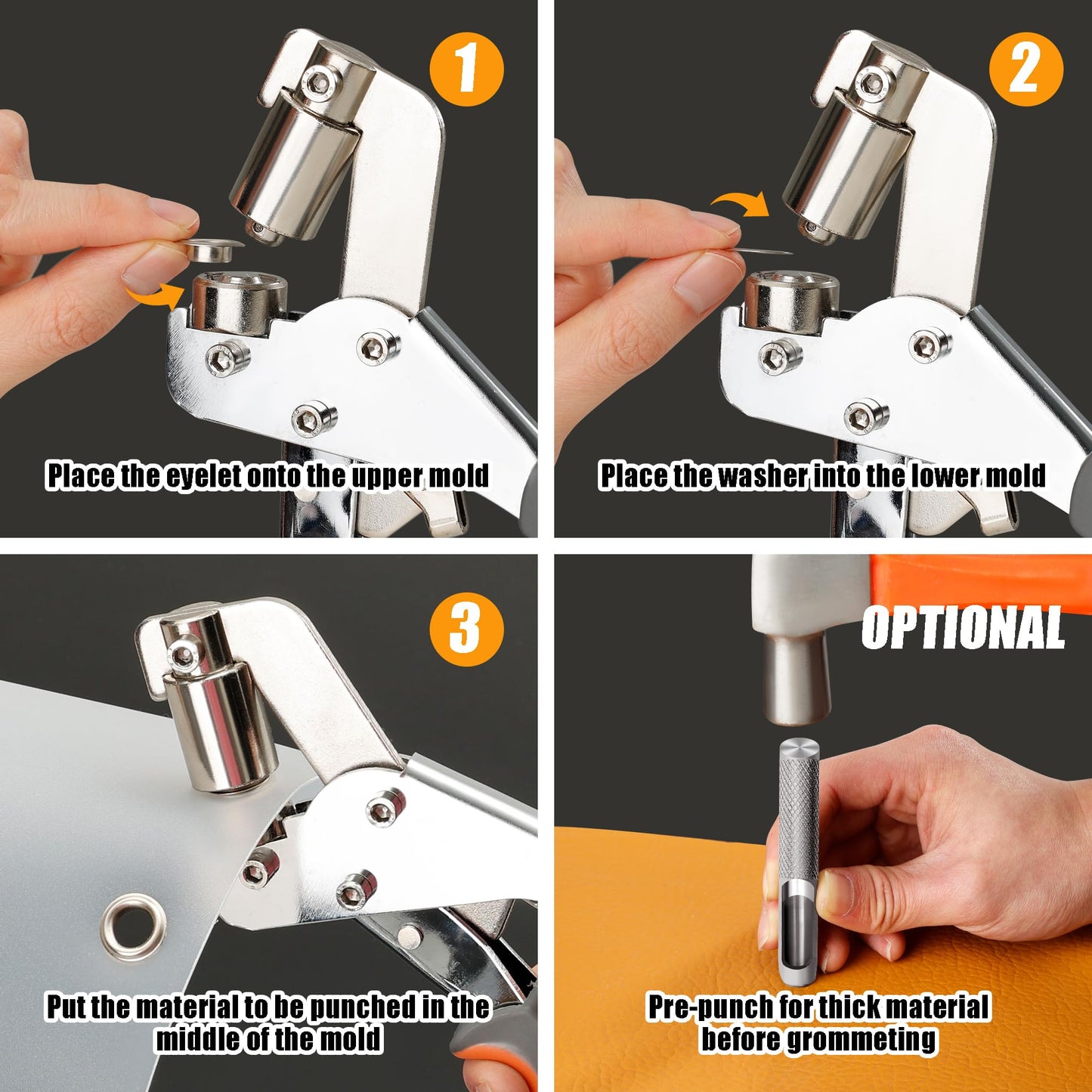 KYACHITOS Grommet Tool Kit, Handheld Grommet Pliers with 600PCS 3/8 Inch Grommets, Heavy Duty Grommet Kit, Eyelet Pliers Kit for DIY Banner Tarp Leather Repair and Installation