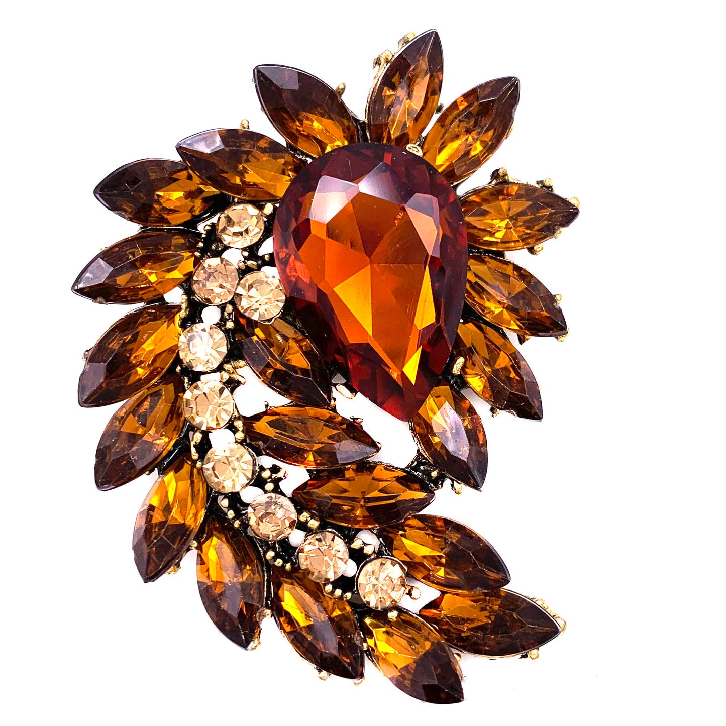 SELOVO Marquise Color Leaf Brown Brooch Pin Jewelry Accessory Gold Tone