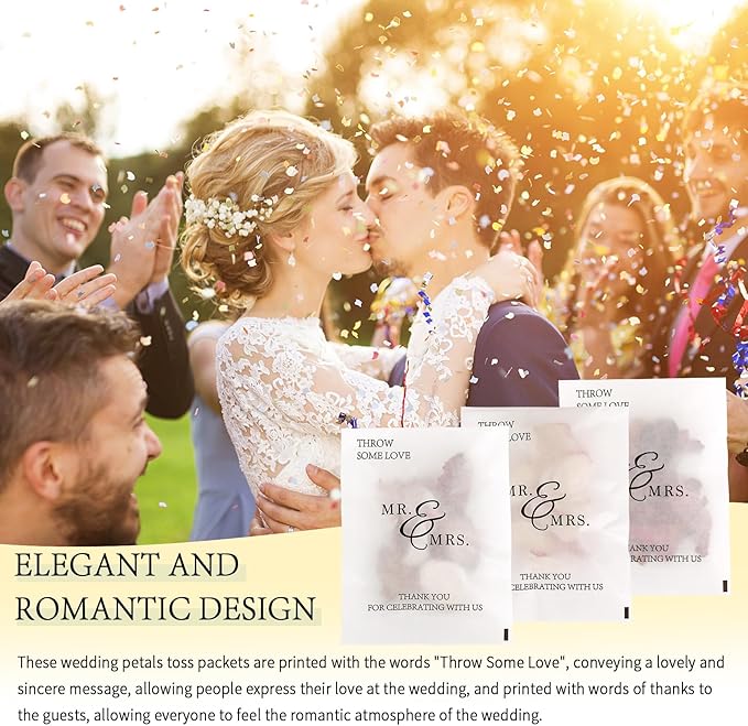 AIOMOB 100 Pcs Wedding Confetti Bags Throw Some Love Petal Toss Packets Glassine Flower Petal Packets for Wedding Send Off, Exit, Tosses