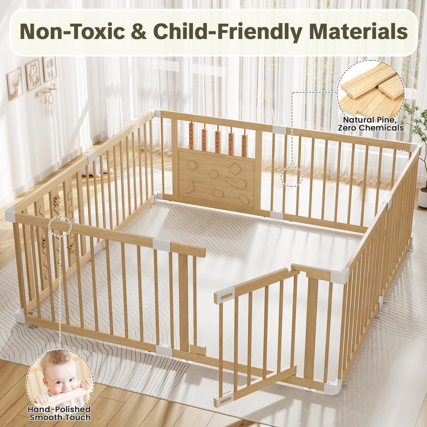 RUMBALUXY Wooden Baby Playpen and Coffee Table