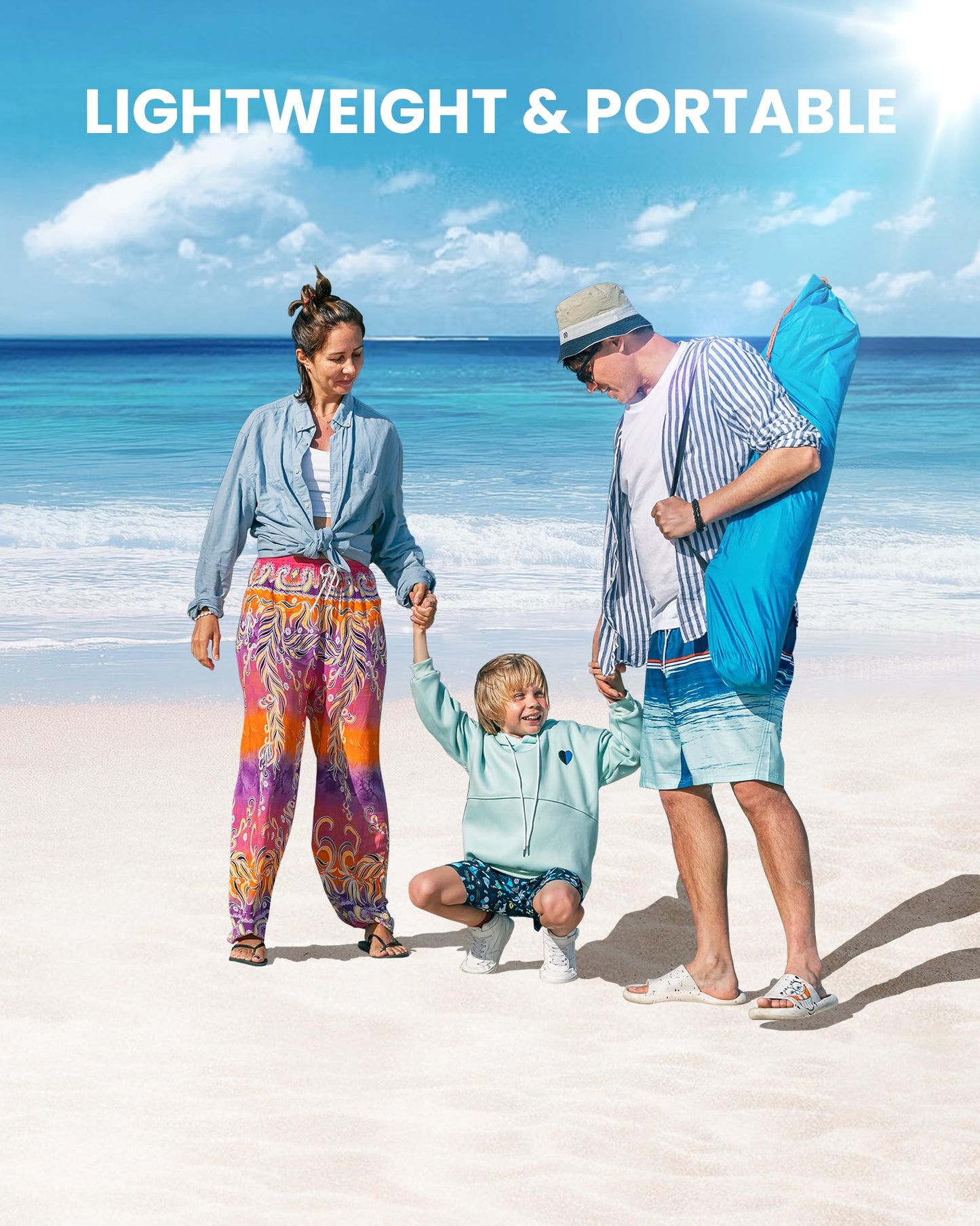 OutdoorMaster Pop Up Beach Tent for 4 Person - Easy Setup and Portable Beach Shade Sun Shelter Canopy with UPF 50+ UV Protection Removable Skylight Family Size - Blue