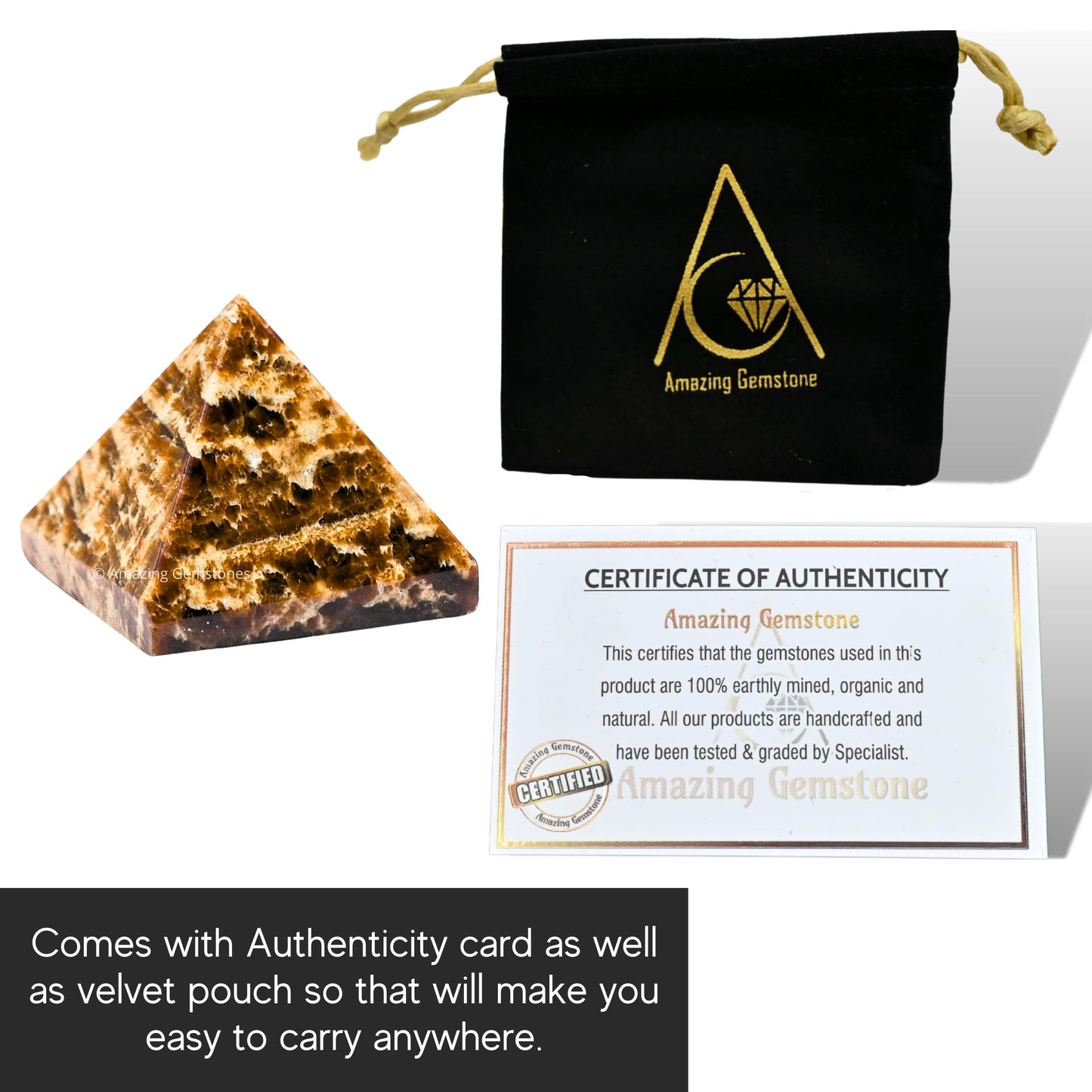 Amazing Gemstone Aragonite Pyramid Crystal Healing Stones - 1" Great Pyramid Figurine of Natural Stone Pyramid for Meditation, Reiki, Chakra Balancing and Crystal Pyramids Grid