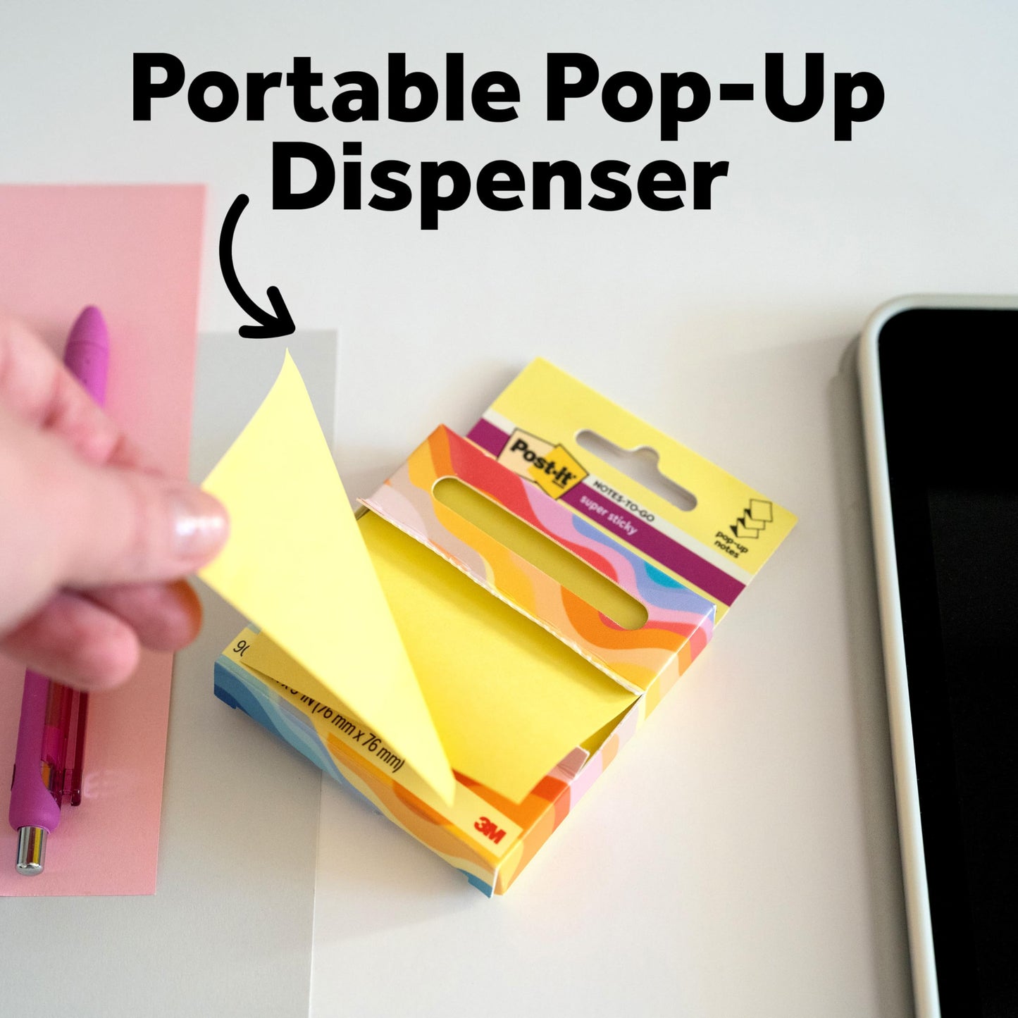 Post-it Super Sticky Notes-to-go Pop-Up Notes, 3 in. x 3 in., 6 Dispensers with 540 Total Pastel Sticky Notes in Citron Yellow Color, Great for School, Office, Classroom, or Home