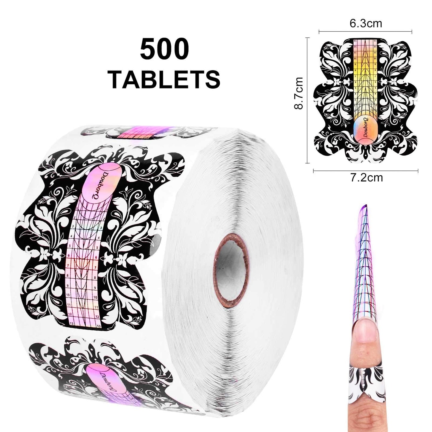 DouborQ 500PCS Acrylic Nail Forms,Nail Extension Tips,Nail Forms for Acrylic Nails,Acrylic Nail UV Gel Nail Forms Guide Stickers Nail Art Equipment for Salon