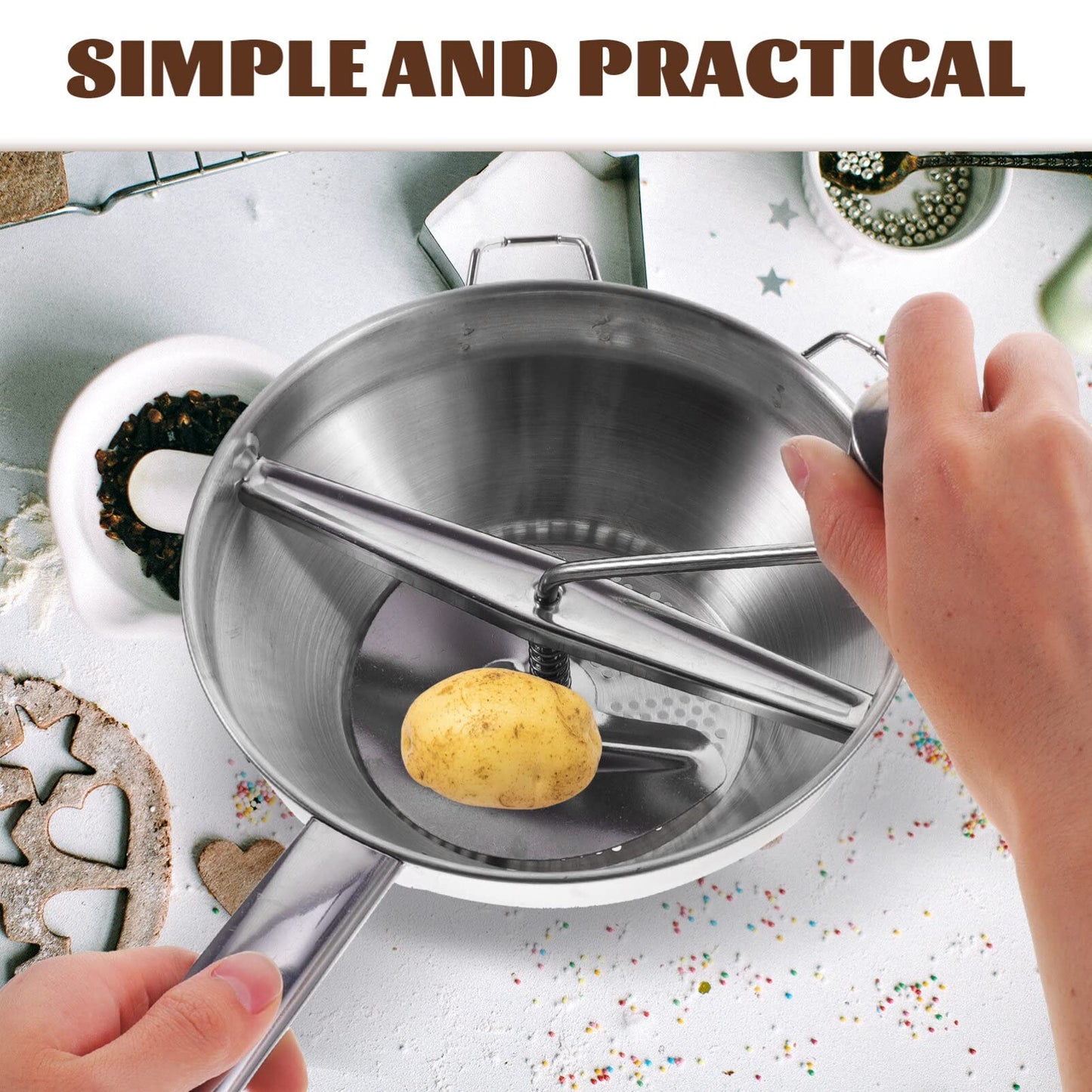Lurrose Manual Potato Presser Stainless Steel Ricer for Home Kitchen - Easy Crank Potato Masher for Mashed Potatoes Sweet Potatoes Squash and Vegetables - Aluminum Alloy 13.77X7.59X2.75 Inch