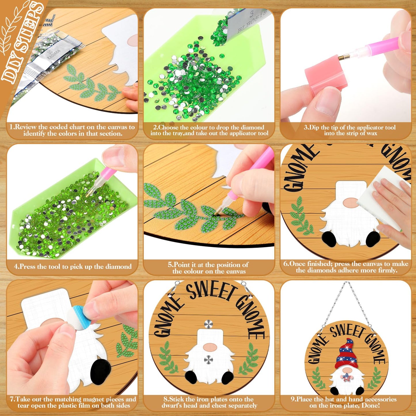 CroBlissful 41 Pcs Interchangeable Iron Gnome Decor DIY Diamond Painting Craft Kit with Magnetic Hats Hands for Seasonal Holiday Decor