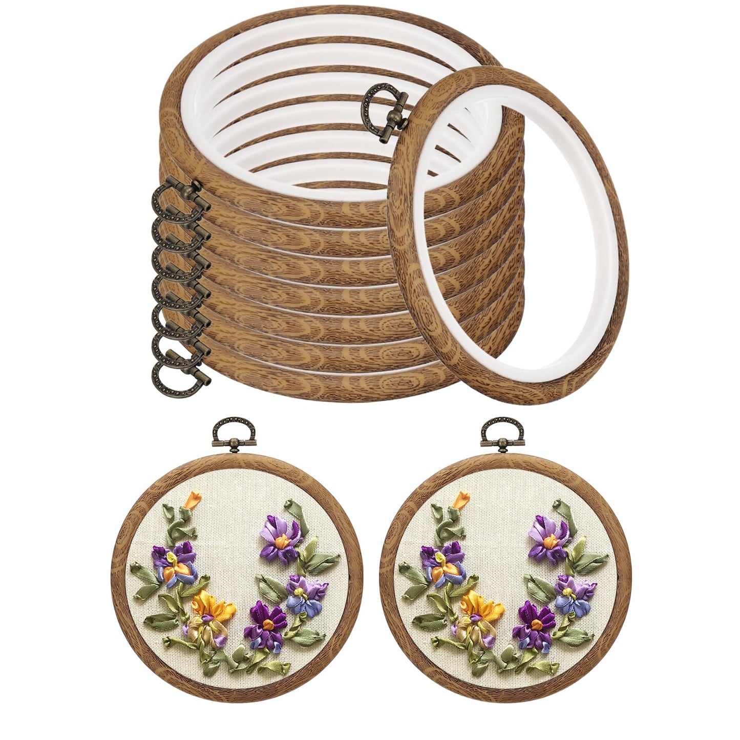 PATIKIL 5inch Embroidery Hoops, 10Pieces Imitated Wood Circle Frame Cross Stitch Hoop Ring for Embroidery Art Craft Sewing Ornaments Hanging Decoration