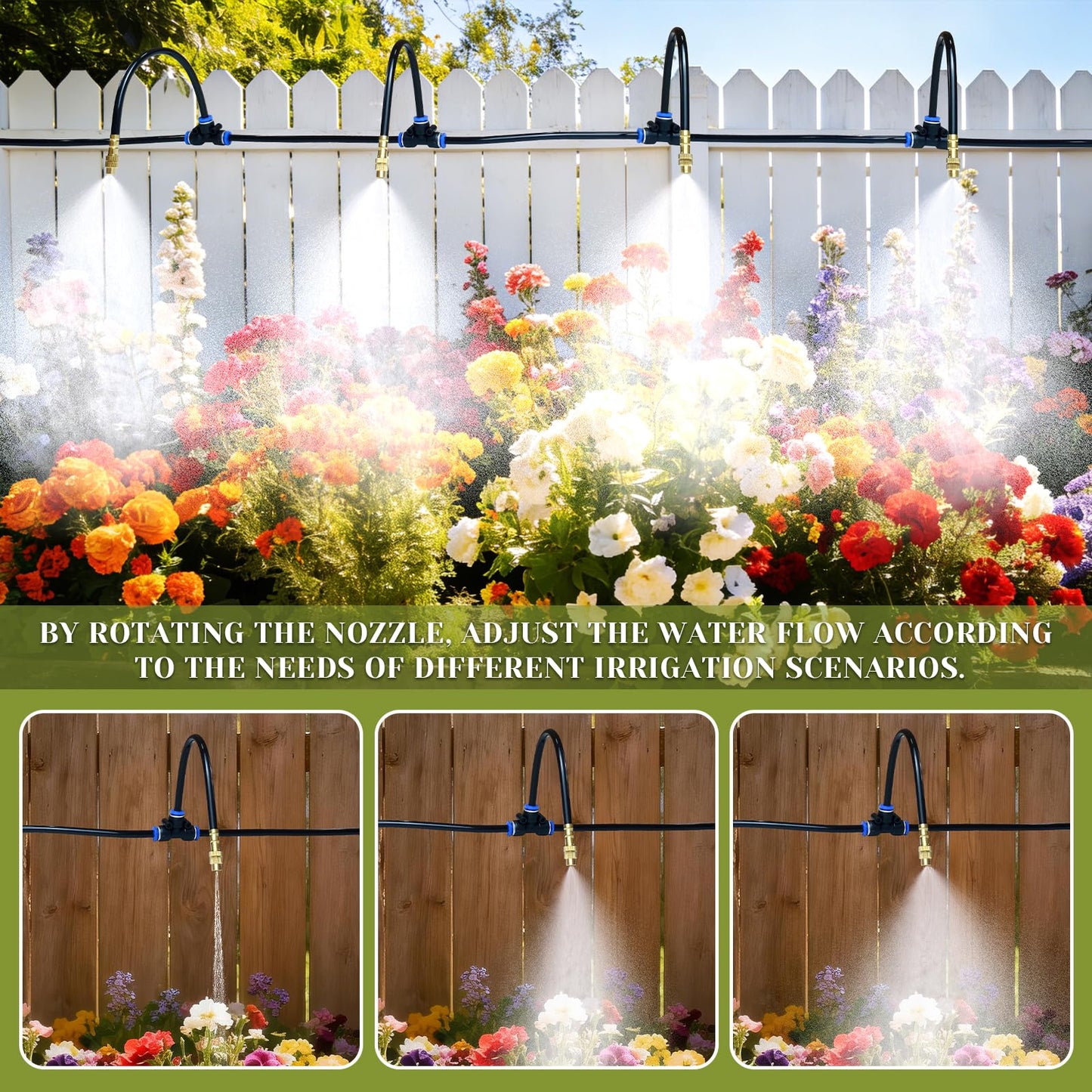 100 Ft Drip Irrigation System for Garden - 16pcs Adjustable Brass Nozzles & Bendable Rod,Upgraded Garden Watering System for Outdoor Plants,Raised Bed,Yard,Potted Plant,Lawn
