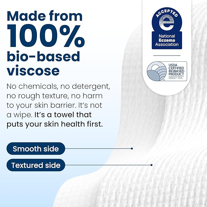 Clean Skin Club Clean Towels XL®, 100% USDA Biobased Face Towel, Disposable Face Towelette, Eczema Association Accepted, Makeup Remover Dry Wipes, Ultra Soft, 1 Pack, 50 Ct