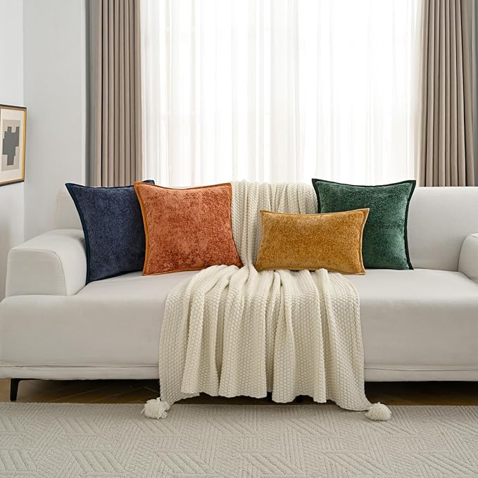 FUTEI Light Blue Chenille Throw Pillow Covers 24x24 Inch Set of 2,Soft Cozy Bound Edge Design European Cushion Cover,Home Decor for Couch Bed Living Room