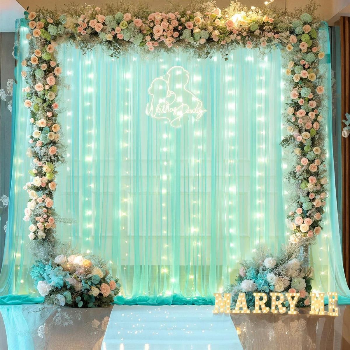 Sage Green Tulle Backdrop Curtains with Lights String for Parites 10x8ft Sheer Backdrop Curtains Drapes for Birthday Party Bridal Shower Baby Shower Christmas Wall Photo Booth Background Decorations