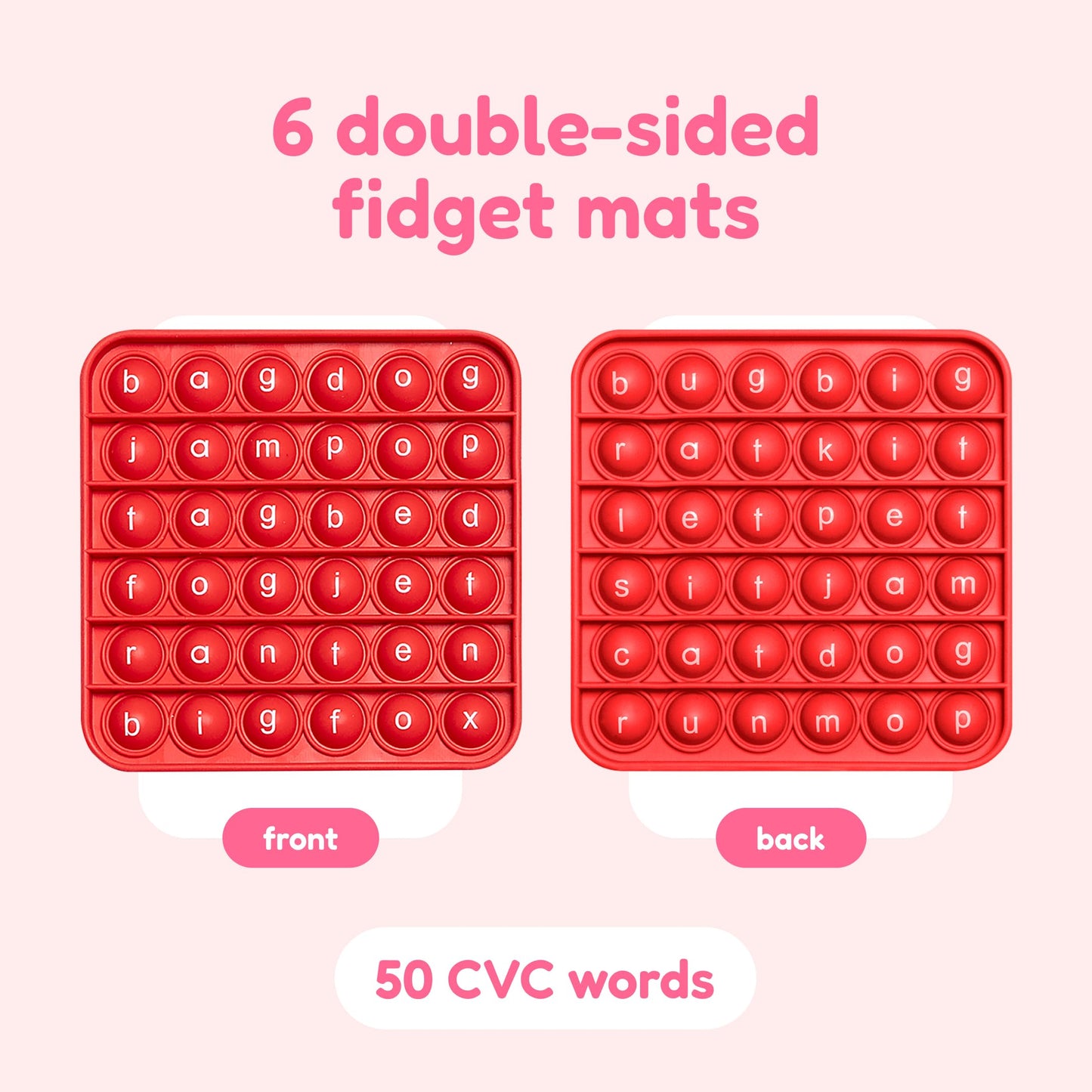 Word Pop CVC Words Mats for Classrooms (Pack of 6) - Learn to Read in Weeks Learning Resources - Multisensory Reading & Phonics Games Ideal for Pre-Kindergarten to 1st Grade by The Fidget Game, ABC