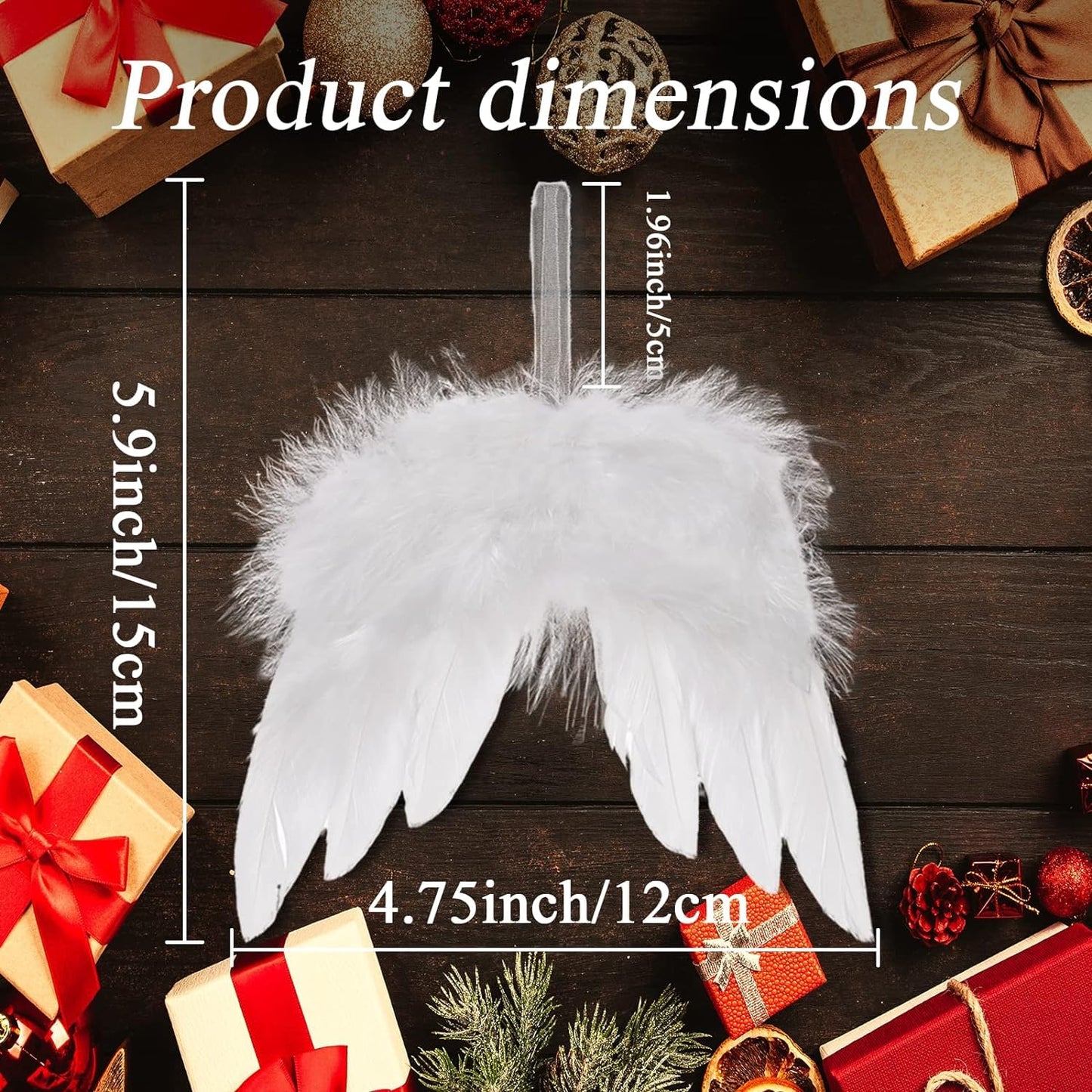 24Pcs Angel Wings Christmas Ornaments Mini Angel Feather Hanging Decor for Christmas Tree Angel Wings Pendant for Crafts Xmas Party DIY Decorations
