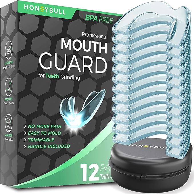 HONEYBULL Anti Grinding Guard Set [12 Pack - Thin] Comes in Smaller Size for Better Comfort | Comfortable Custom Mouth Guard for Nighttime Teeth Grinding