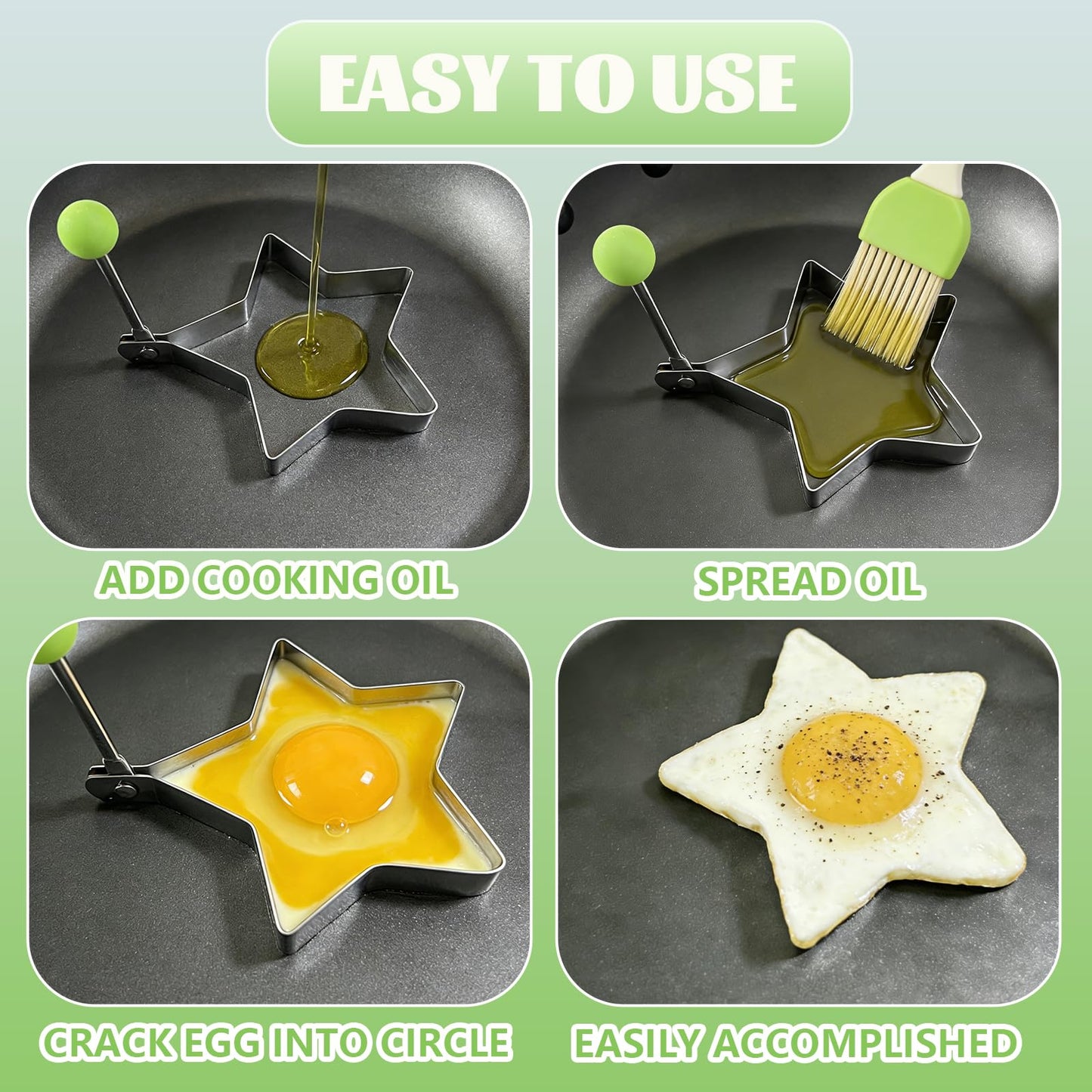 Slomg 8pcs Set Fried Egg Rings Molds Non Stick for Griddle Pan, Egg Shaper Pancake Maker with Handle, Stainless Steel Egg Form for Frying Cooking