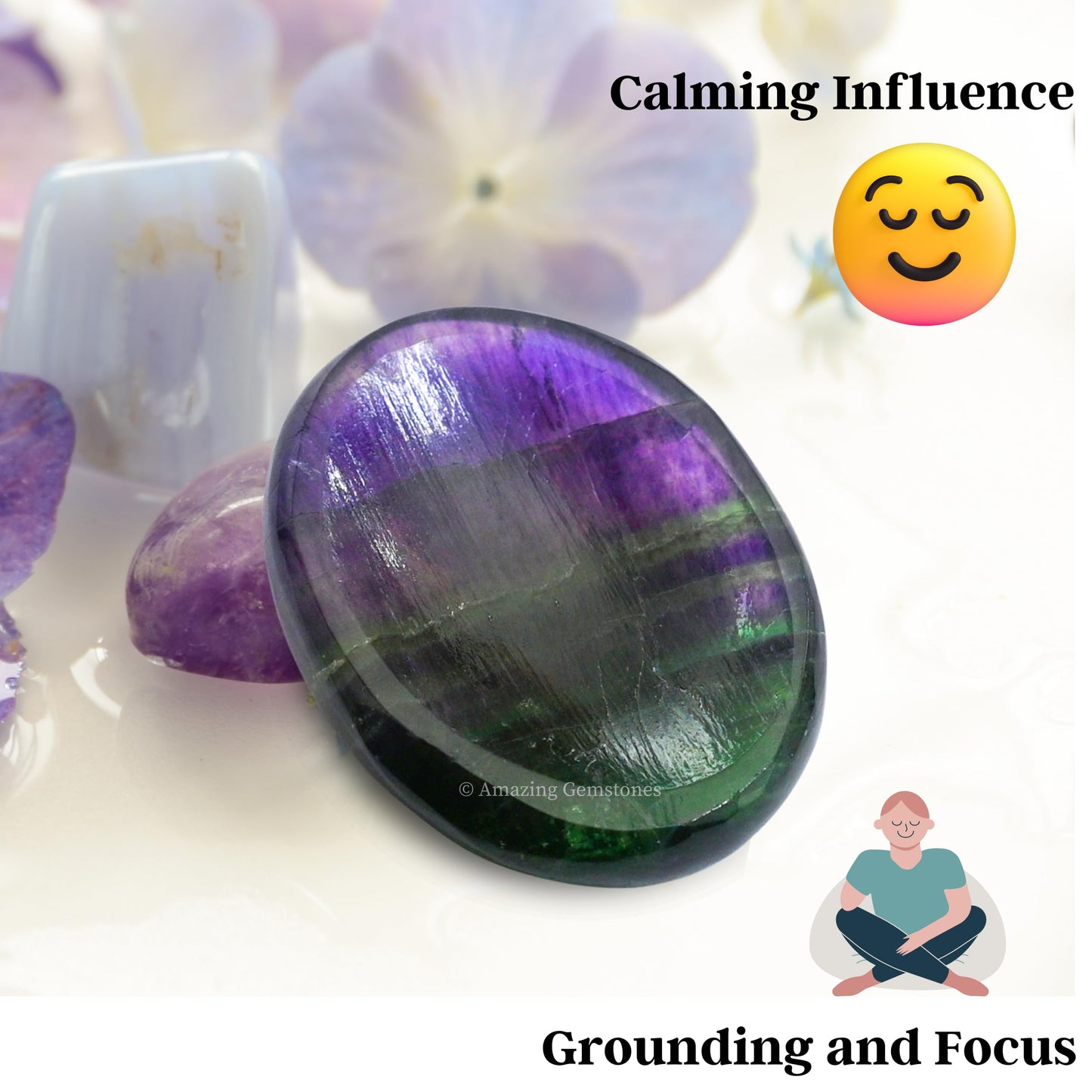 Amazing Gemstone Fluorite Worry Stone and Healing Crystals - Piedra Crystal Fidget for Gift, Meditation, Calming, Relaxation, Stress Relief