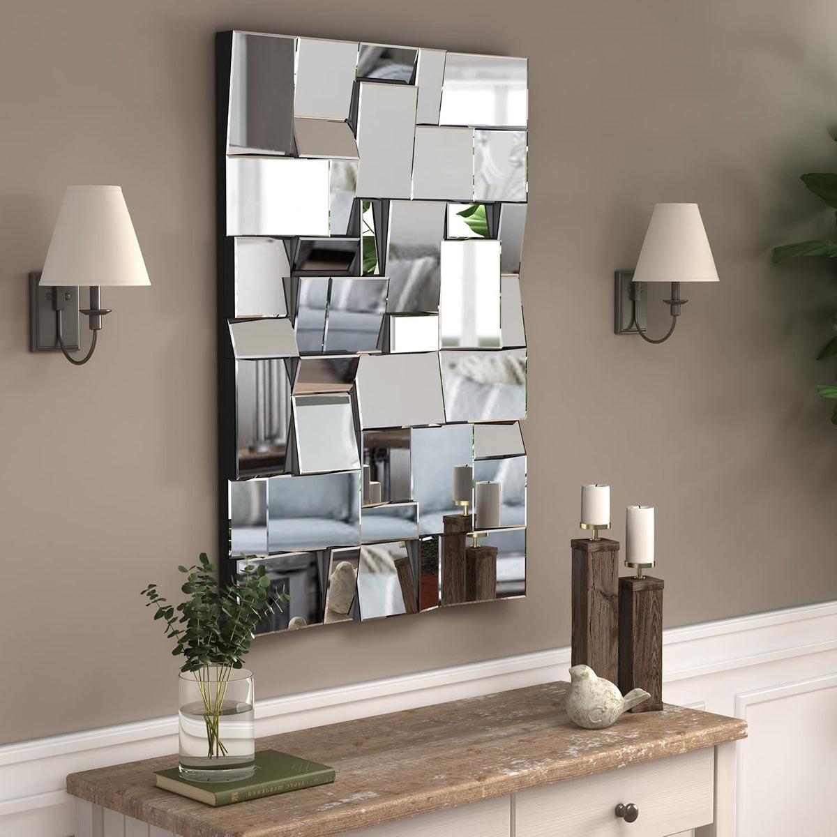 KOHROS Modern Geometric Irregular Mirror for Wall Decor 44" x 30" Decorative Mirror with Beveled Glass for Entryway Hallway Living Room Home Decor Horizontal or Vertical Hanging